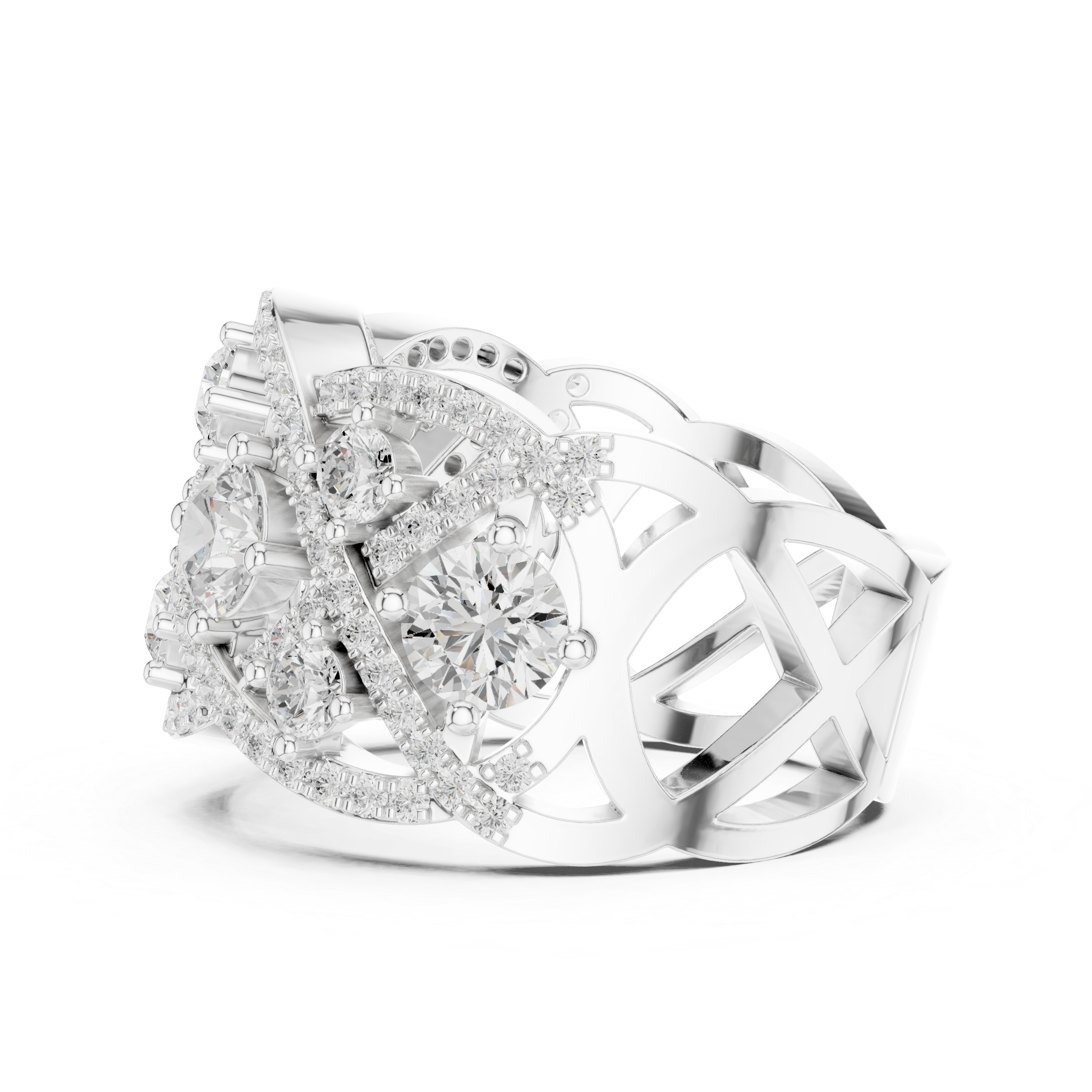 Diamond climber earrings with curved style.