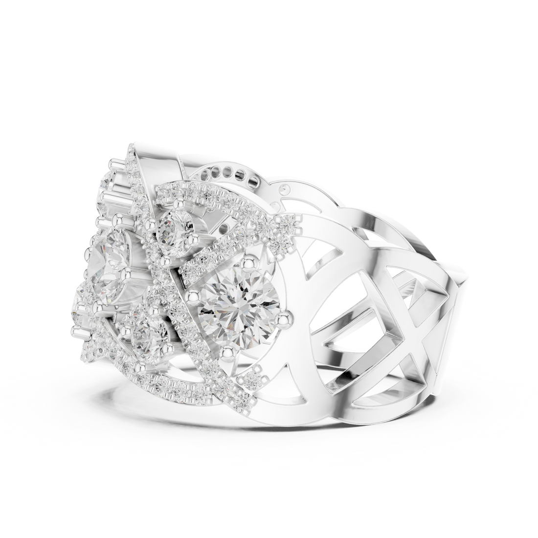 Diamond climber earrings with curved style.