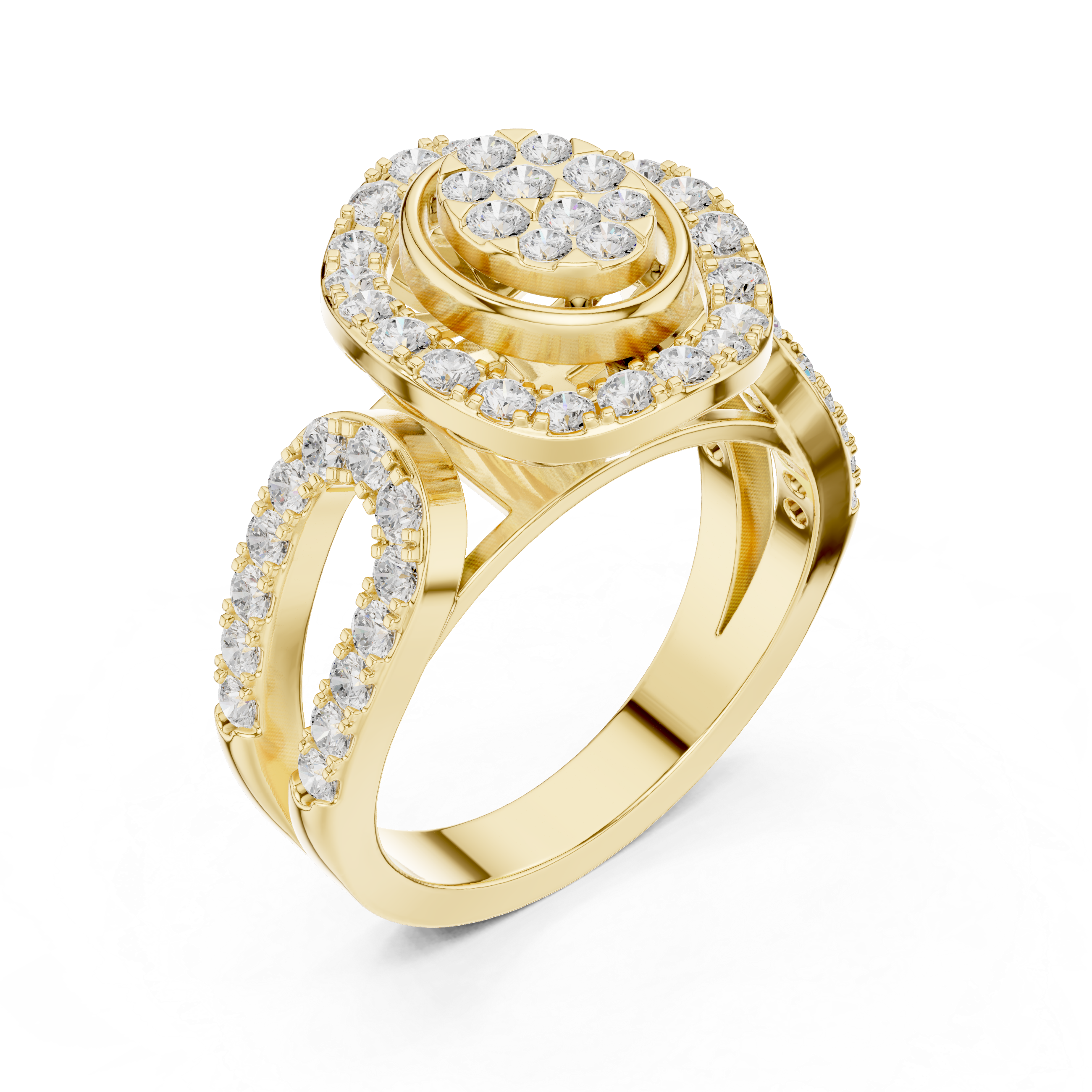 Celebration ring with colorful gemstone center.