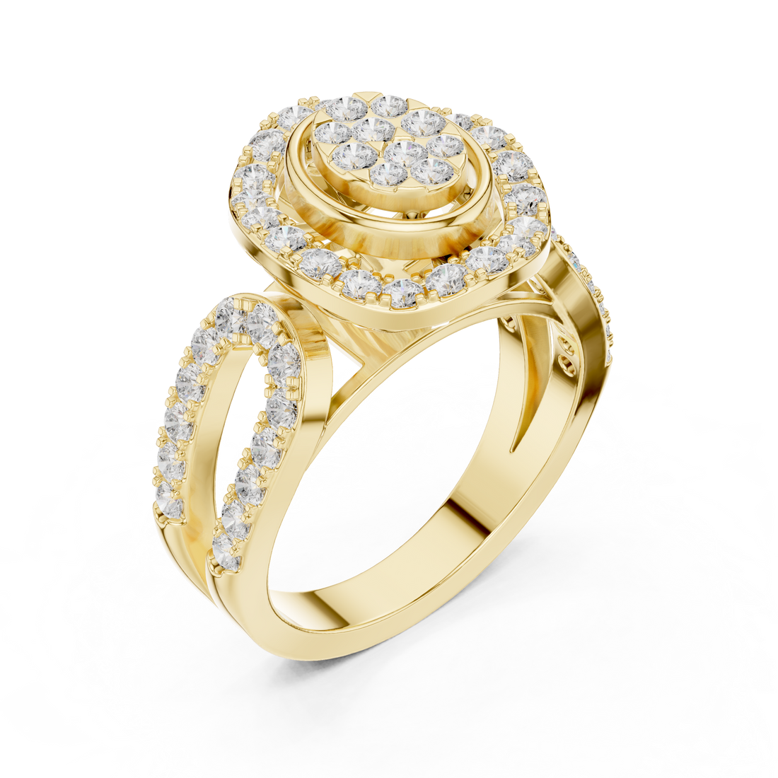 Celebration ring with colorful gemstone center.