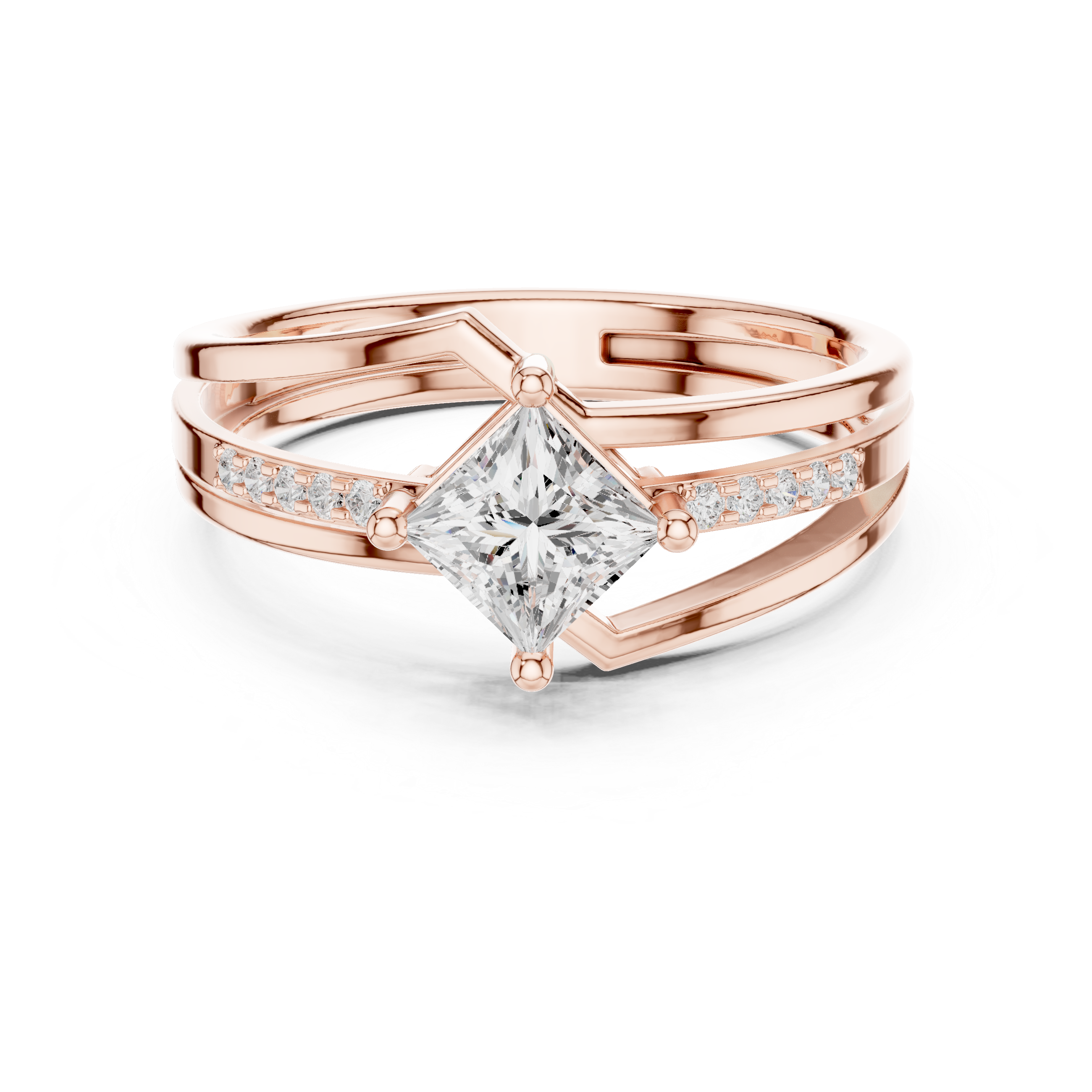 Princess Cut Diamond Bypass Engagement Ring