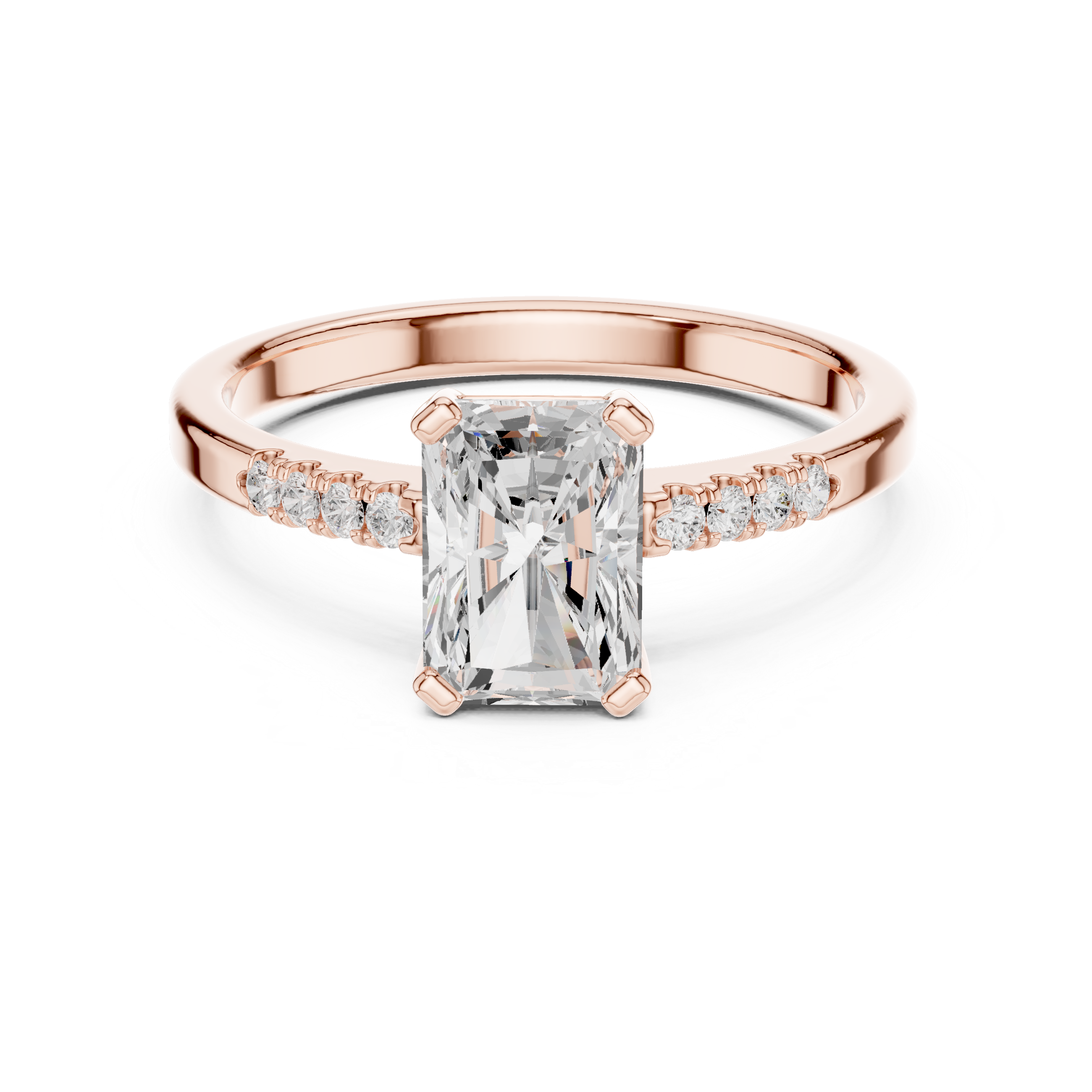 Rare Radiant Cut Diamond Side Stone Engagement Ring with Tapered Pavé Accents find