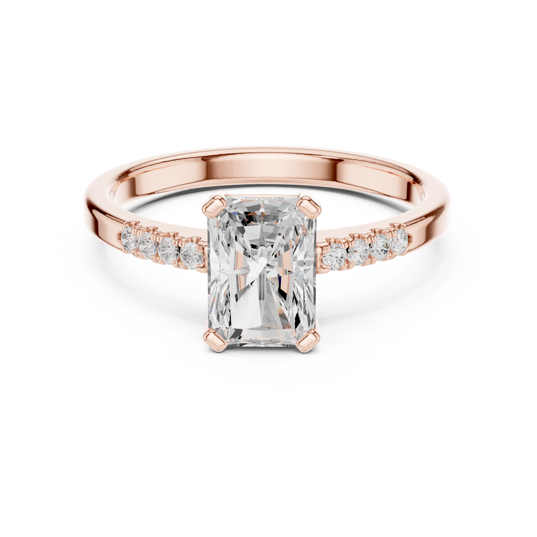 Rare Radiant Cut Diamond Side Stone Engagement Ring with Tapered Pavé Accents find