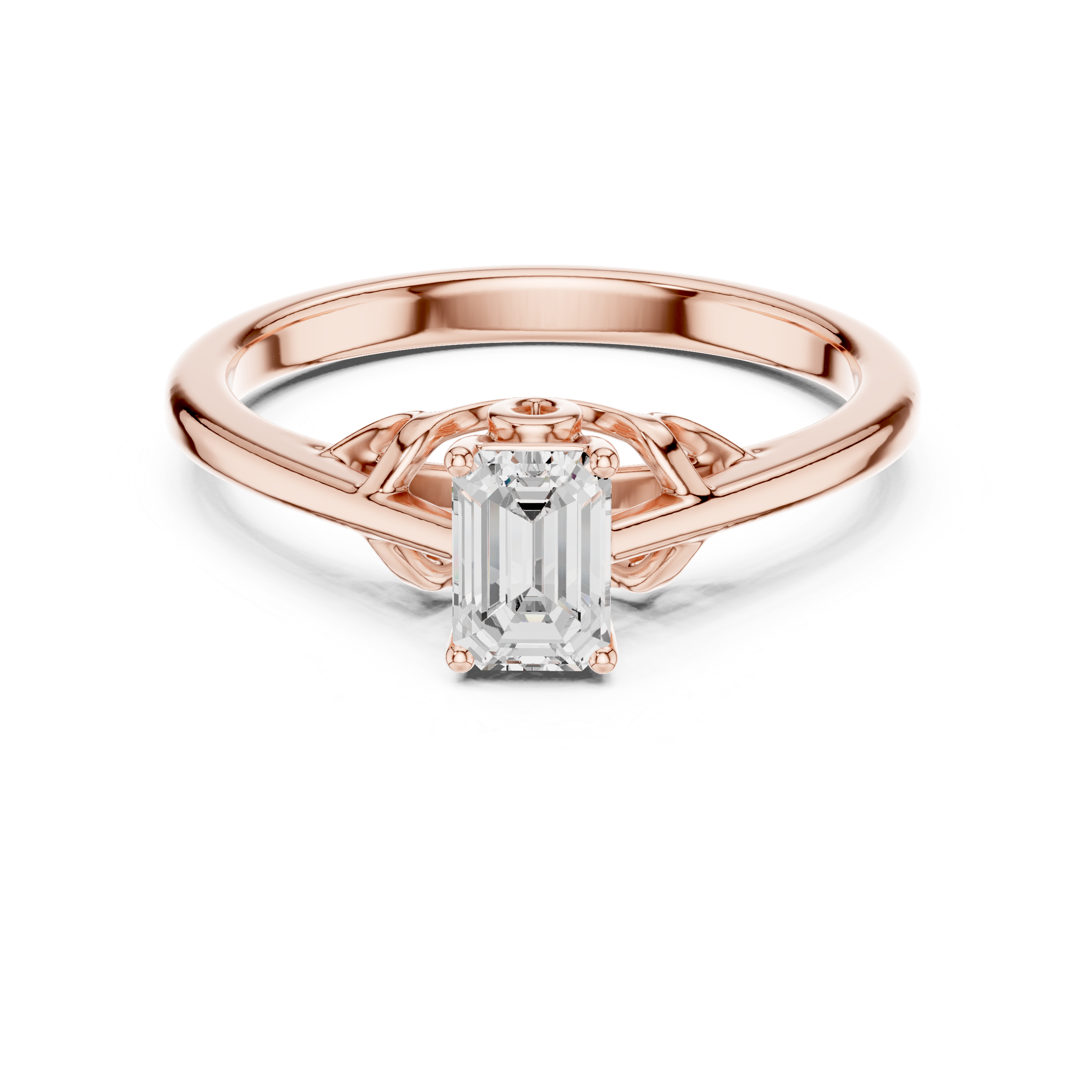 Emerald Cut Diamond Solitaire Engagement Ring with Cathedral Detail