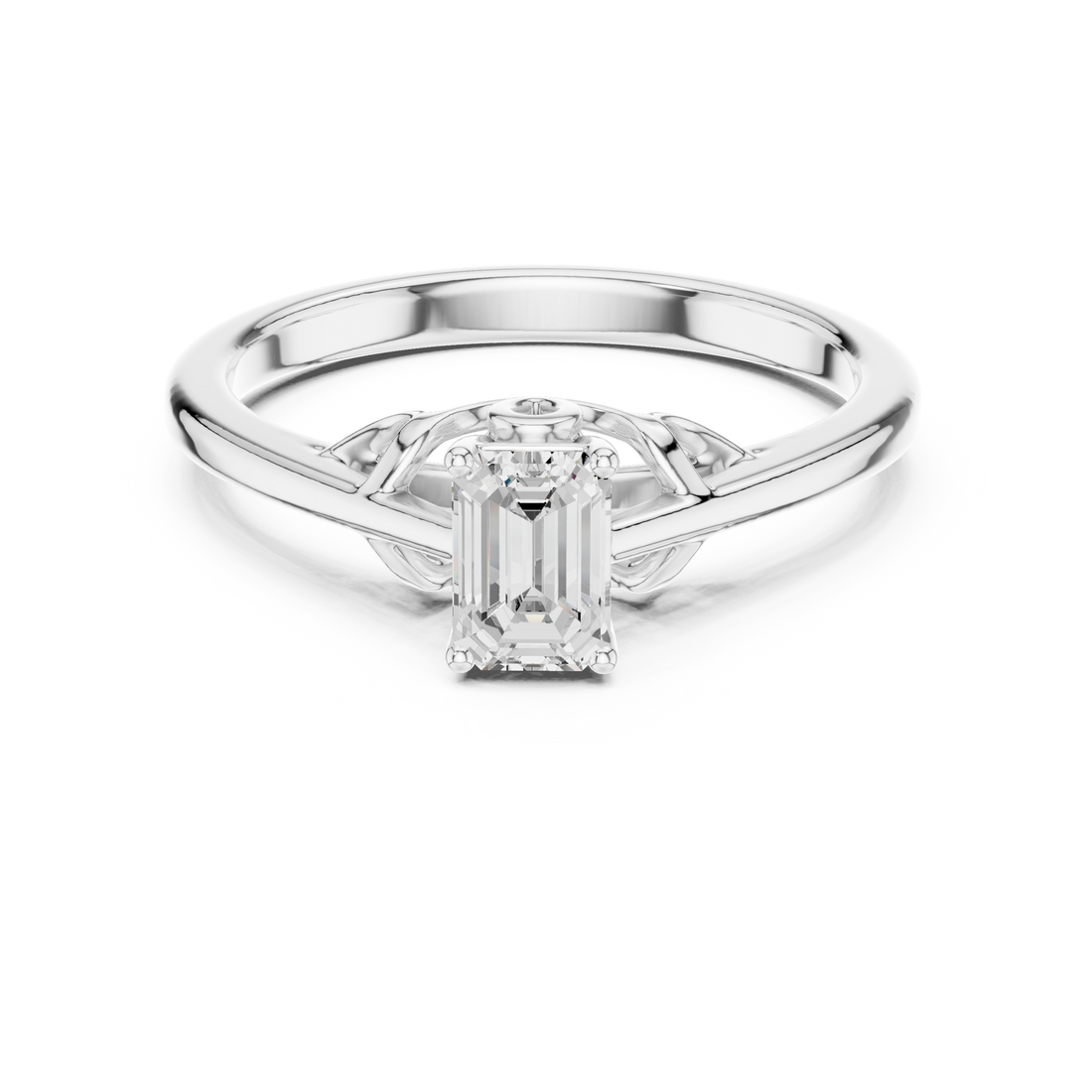 Emerald Cut Diamond Solitaire Engagement Ring with Cathedral Detail