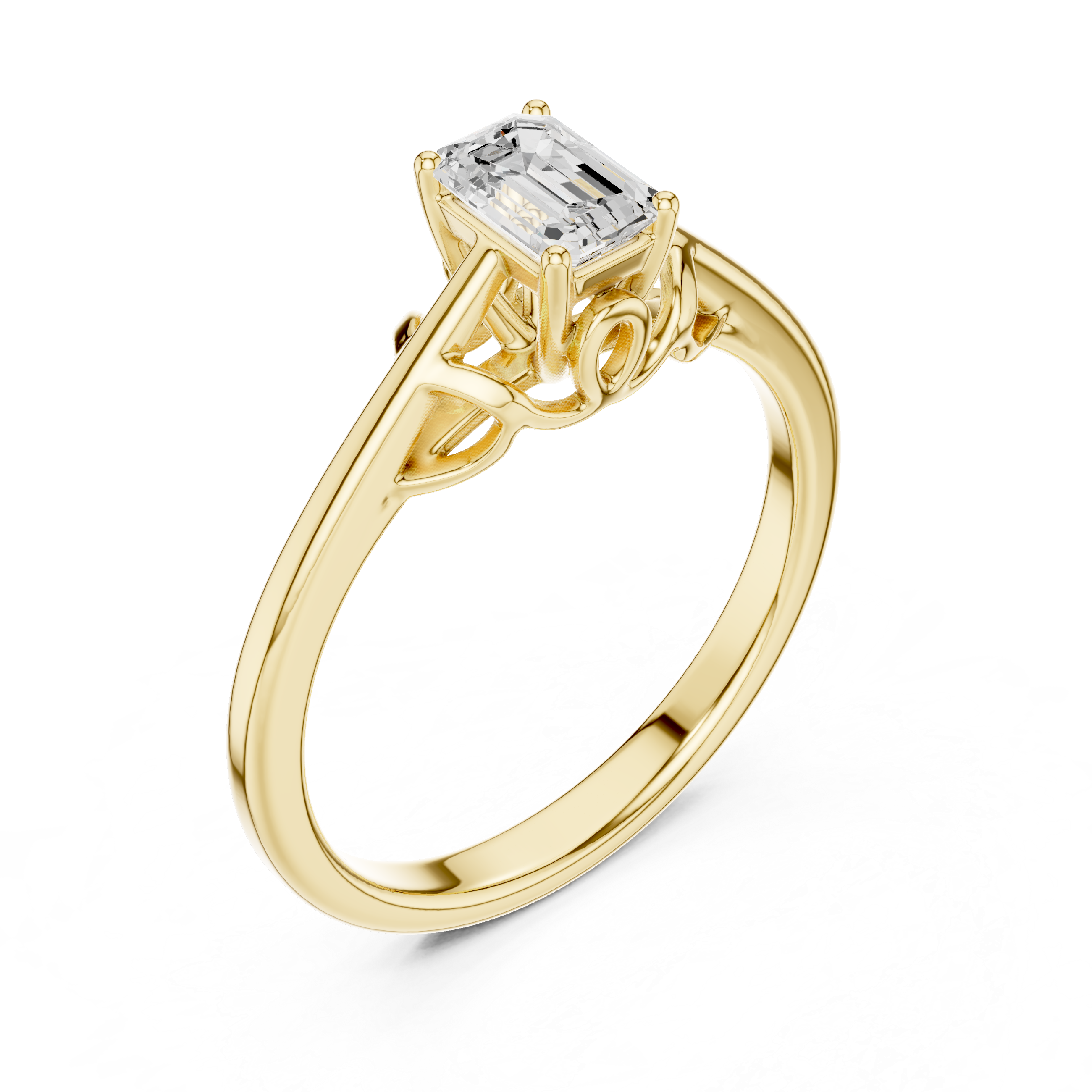 Emerald Cut Diamond Solitaire Engagement Ring with Cathedral Detail