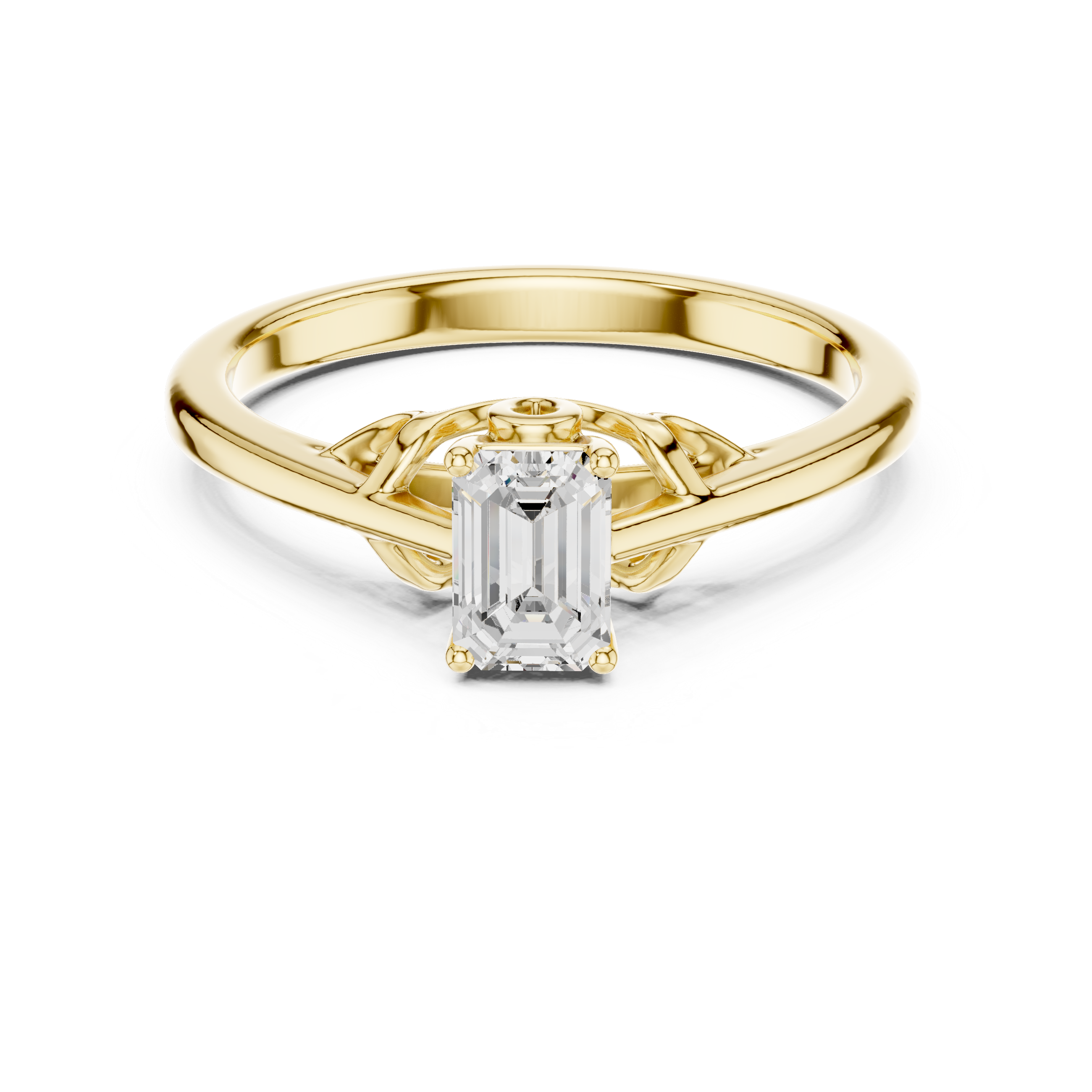 Emerald Cut Diamond Solitaire Engagement Ring with Cathedral Detail