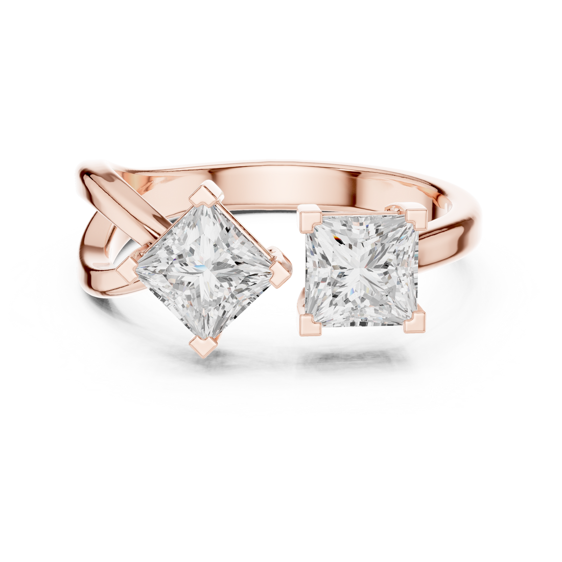 Princess Cut Diamond Bypass Three Stone Engagement Ring