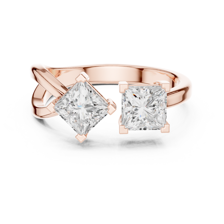 Princess Cut Diamond Bypass Three Stone Engagement Ring