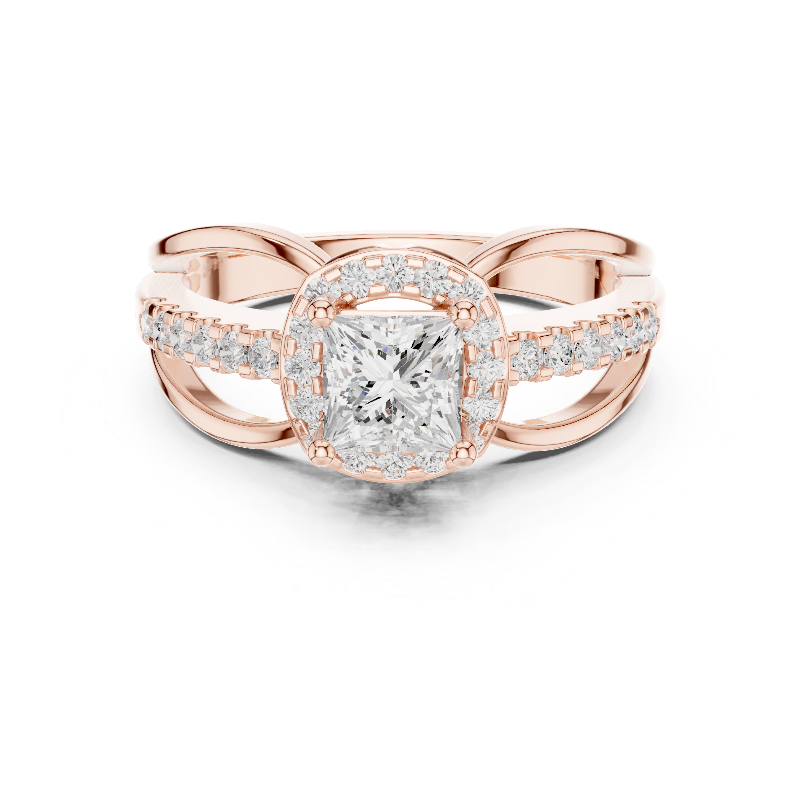 Royal Princess Cut Diamond Halo Engagement Ring with Split Shank charm