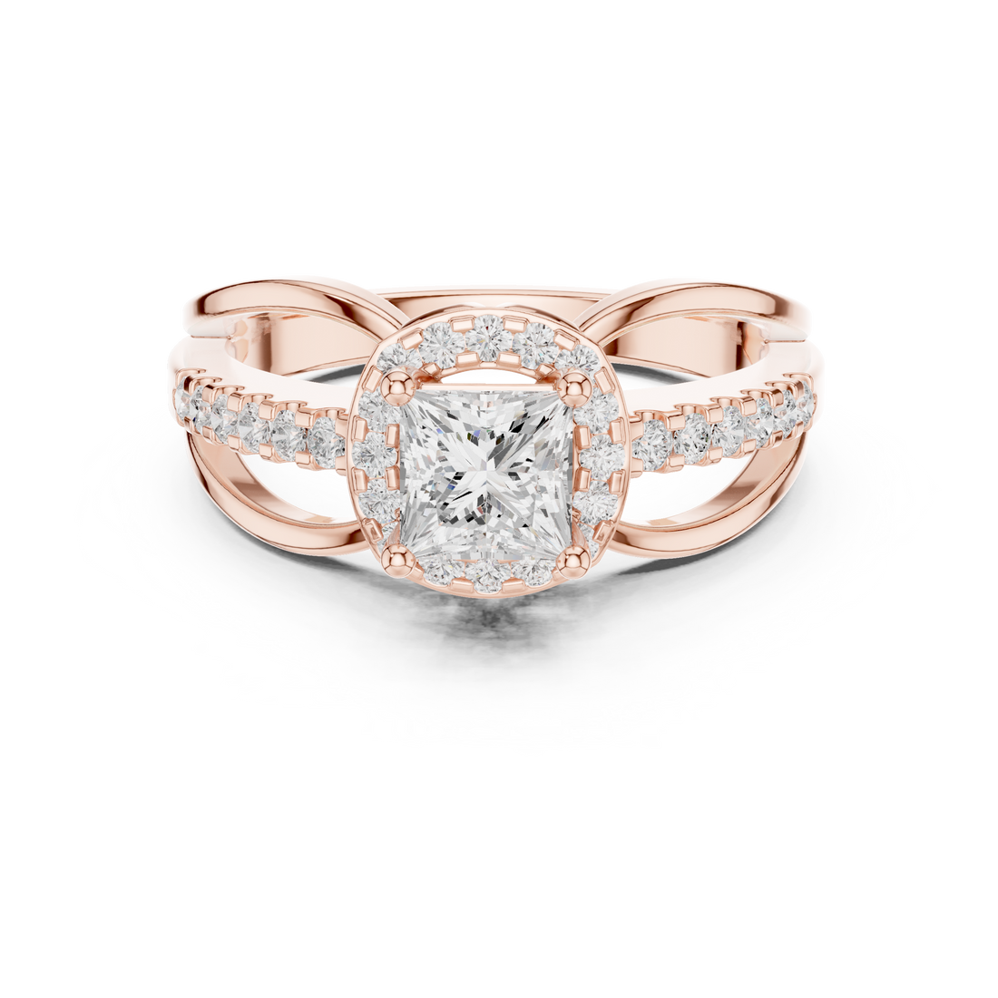 Royal Princess Cut Diamond Halo Engagement Ring with Split Shank charm