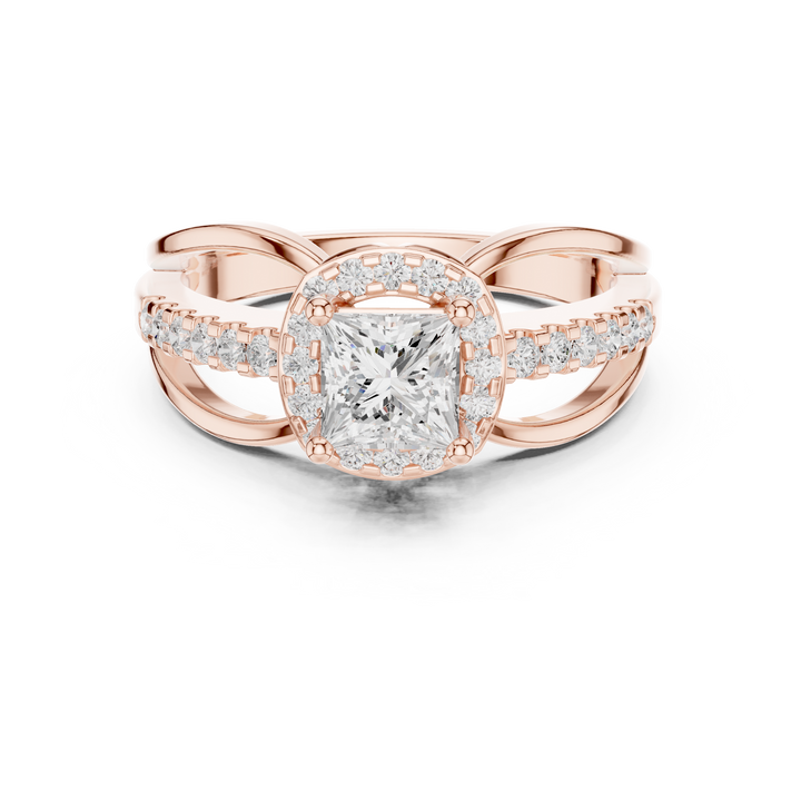Royal Princess Cut Diamond Halo Engagement Ring with Split Shank charm