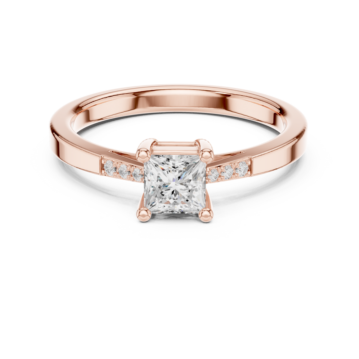Royal Princess Cut Diamond Side Stone Engagement Ring charm