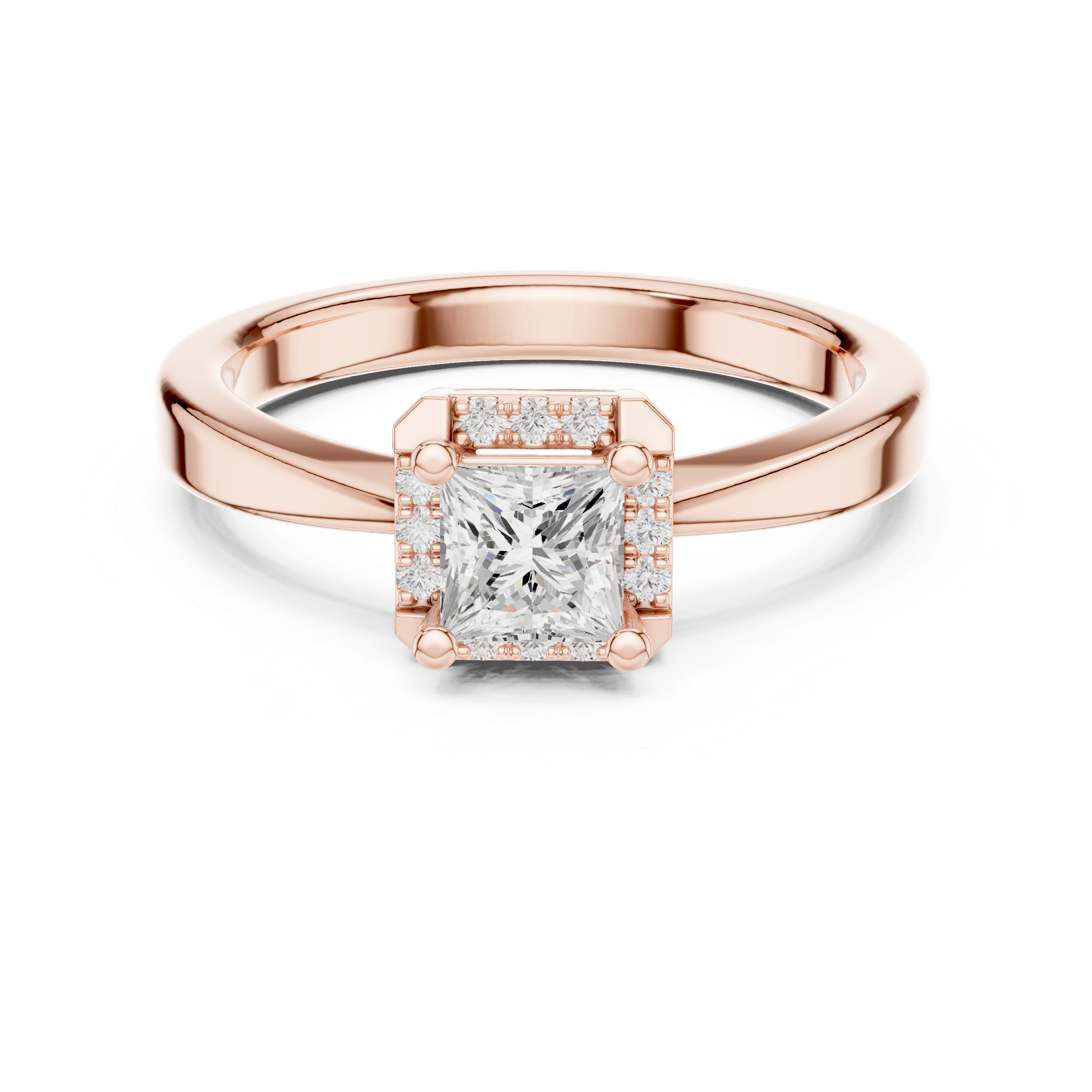 Bold Princess Cut Diamond Halo Engagement Ring with Accent Diamonds look