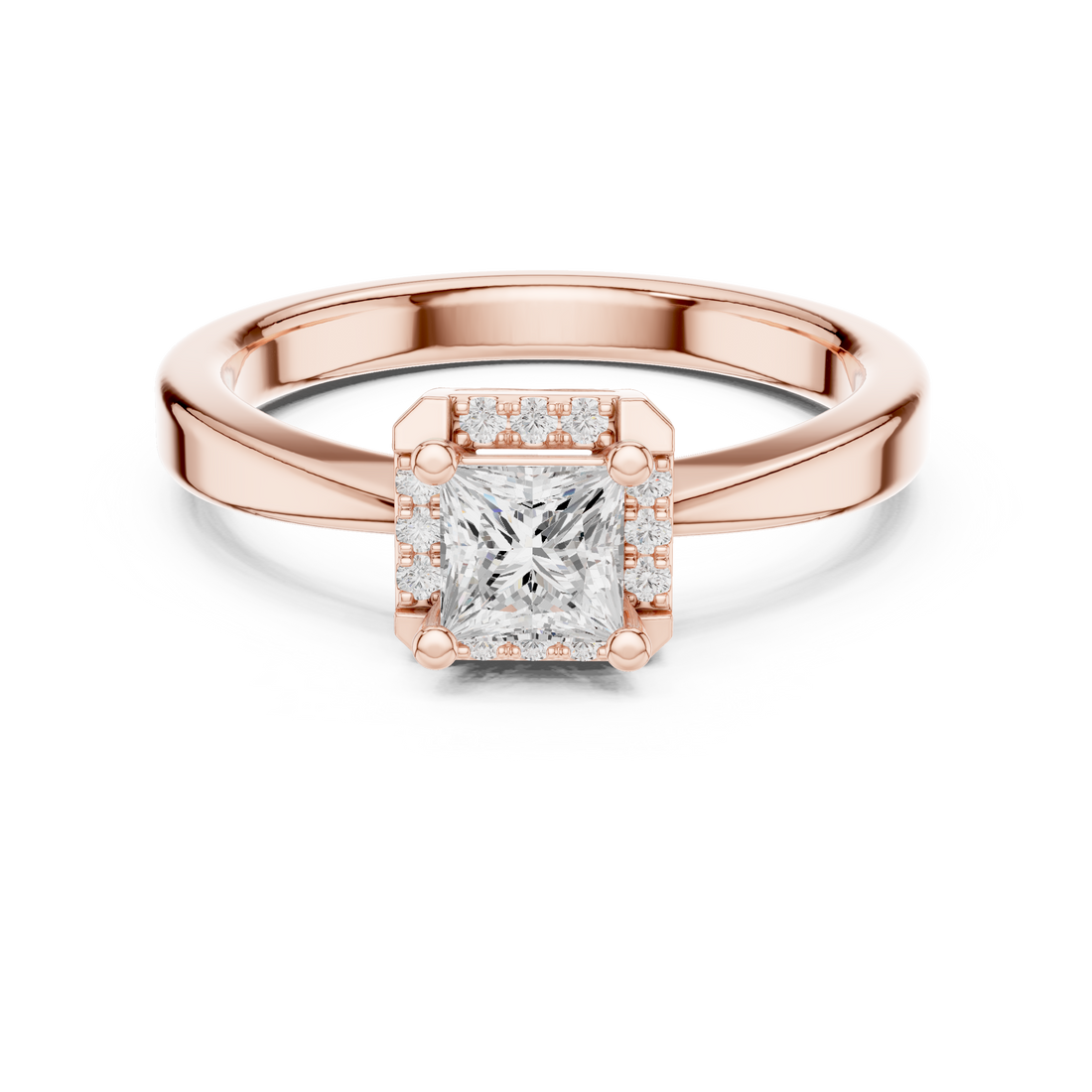 Bold Princess Cut Diamond Halo Engagement Ring with Accent Diamonds look