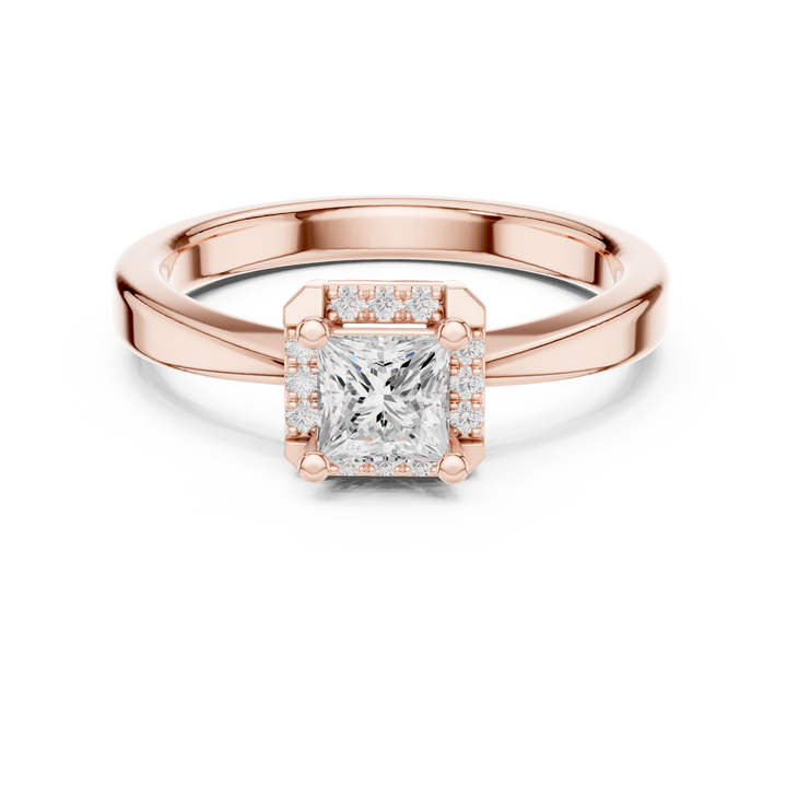 Bold Princess Cut Diamond Halo Engagement Ring with Accent Diamonds look