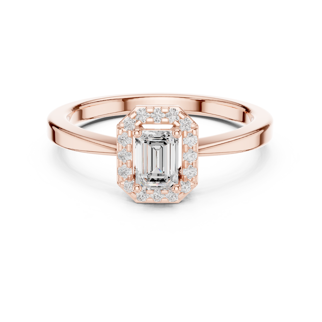 Modern Emerald Cut Diamond Halo Engagement Ring vibe