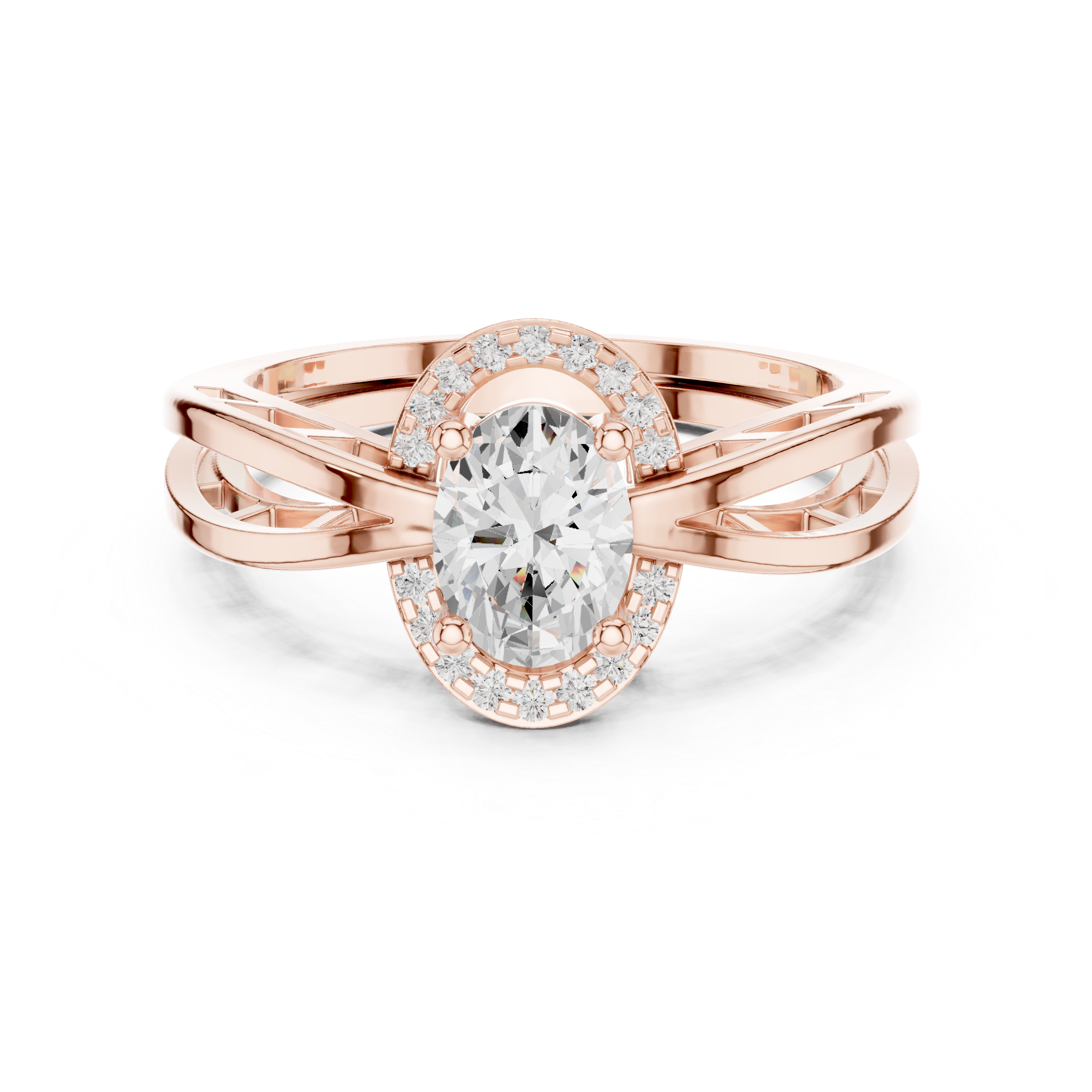 Rare Oval Cut Diamond Halo Engagement Ring with Pavé Split Band find