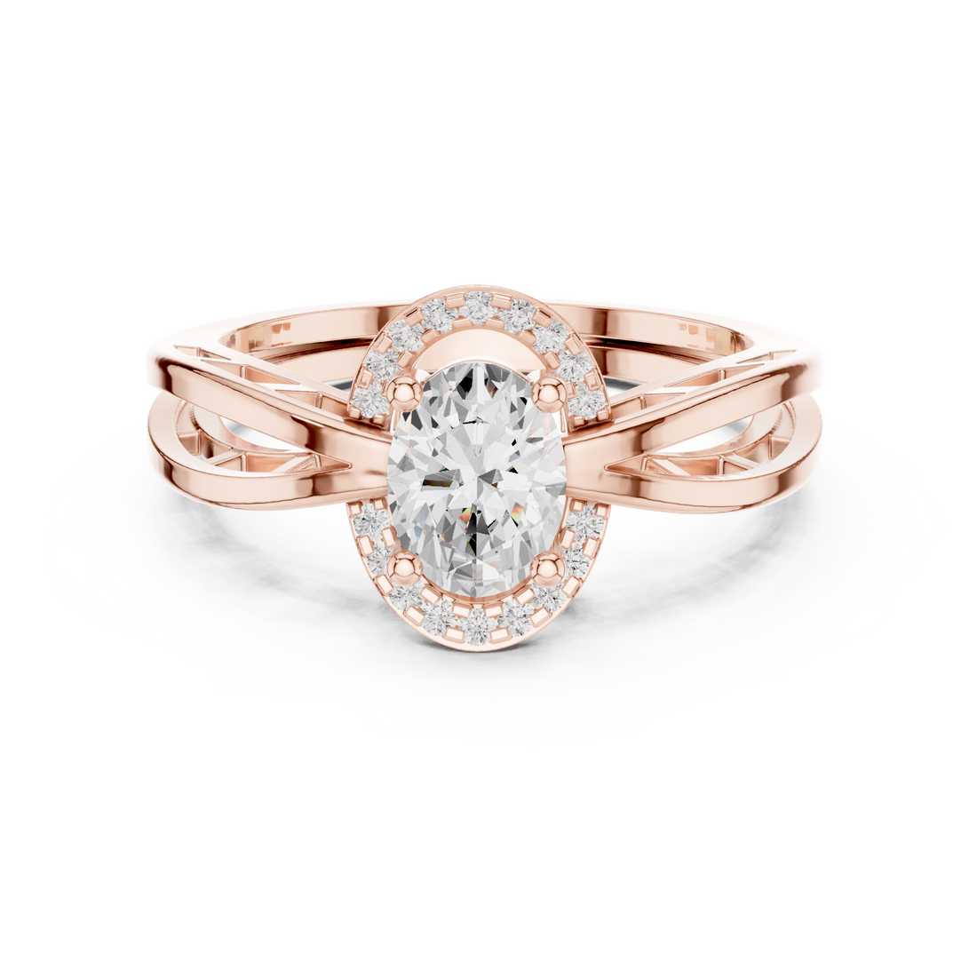 Rare Oval Cut Diamond Halo Engagement Ring with Pavé Split Band find