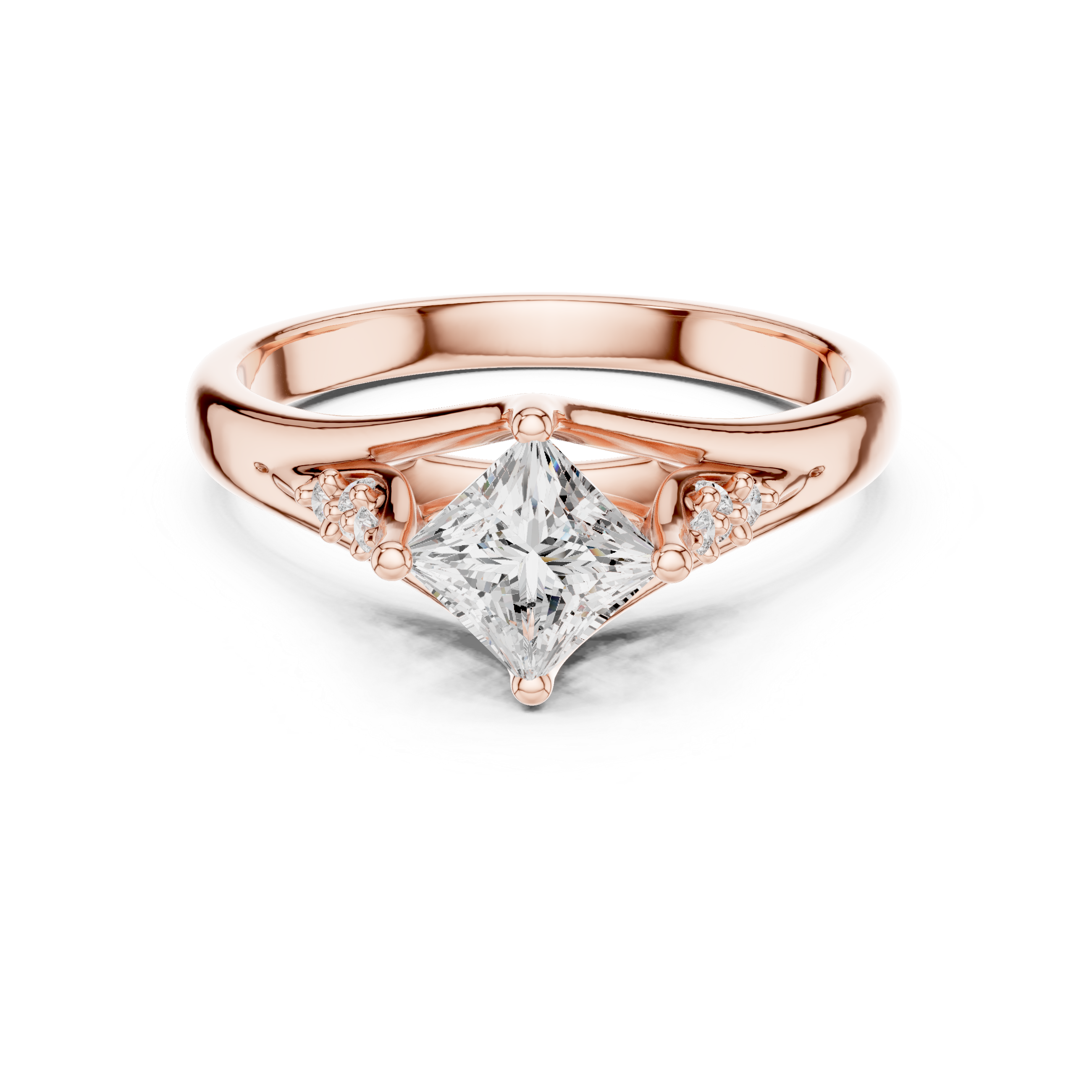 Bold Princess Cut Diamond V-Shape Engagement Ring look