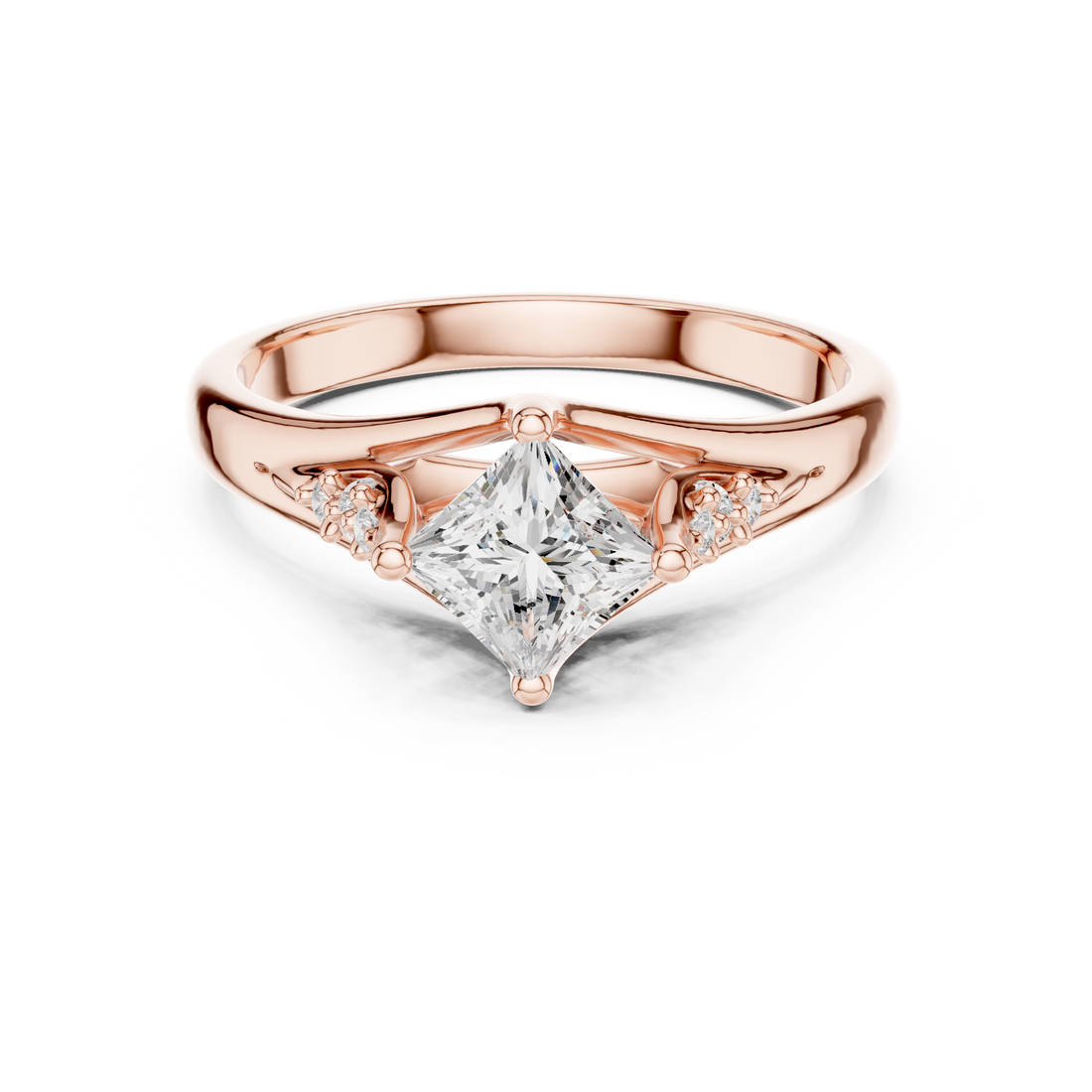 Bold Princess Cut Diamond V-Shape Engagement Ring look