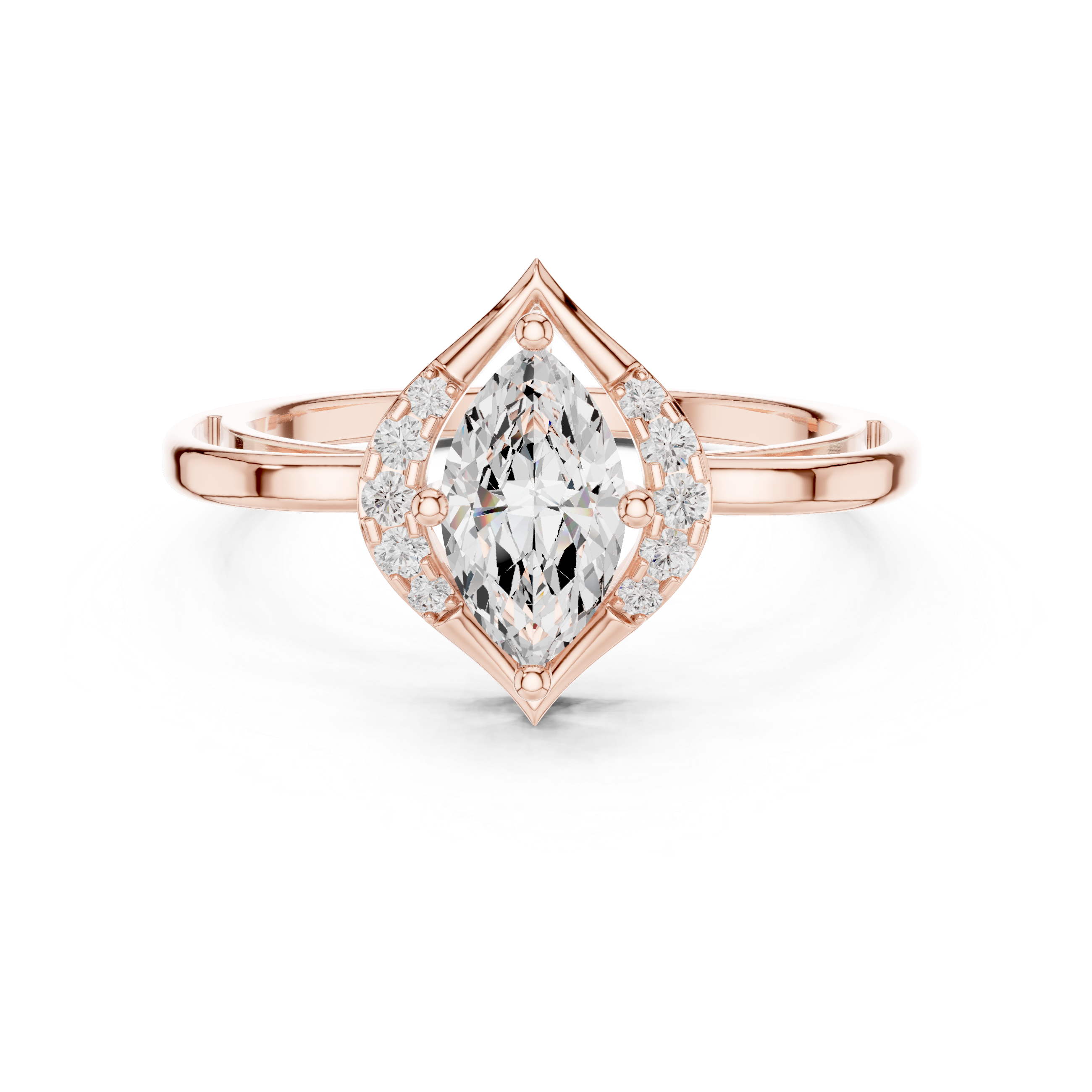 Bold Pear Cut Diamond Halo Side Stone Engagement Ring with Sculpted Open Frame look