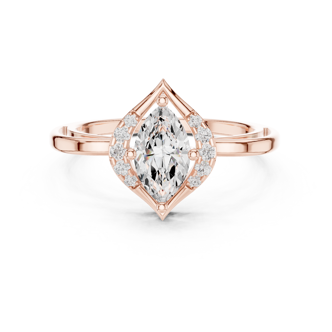 Bold Pear Cut Diamond Halo Side Stone Engagement Ring with Sculpted Open Frame look