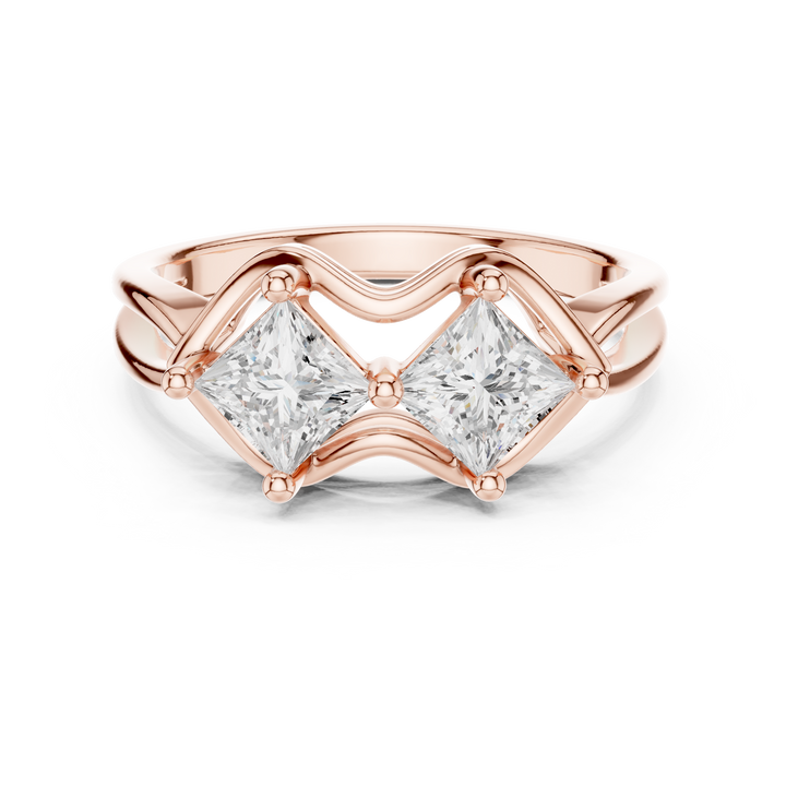 Royal Princess Cut Diamond Three Stone Collet Setting Ring charm