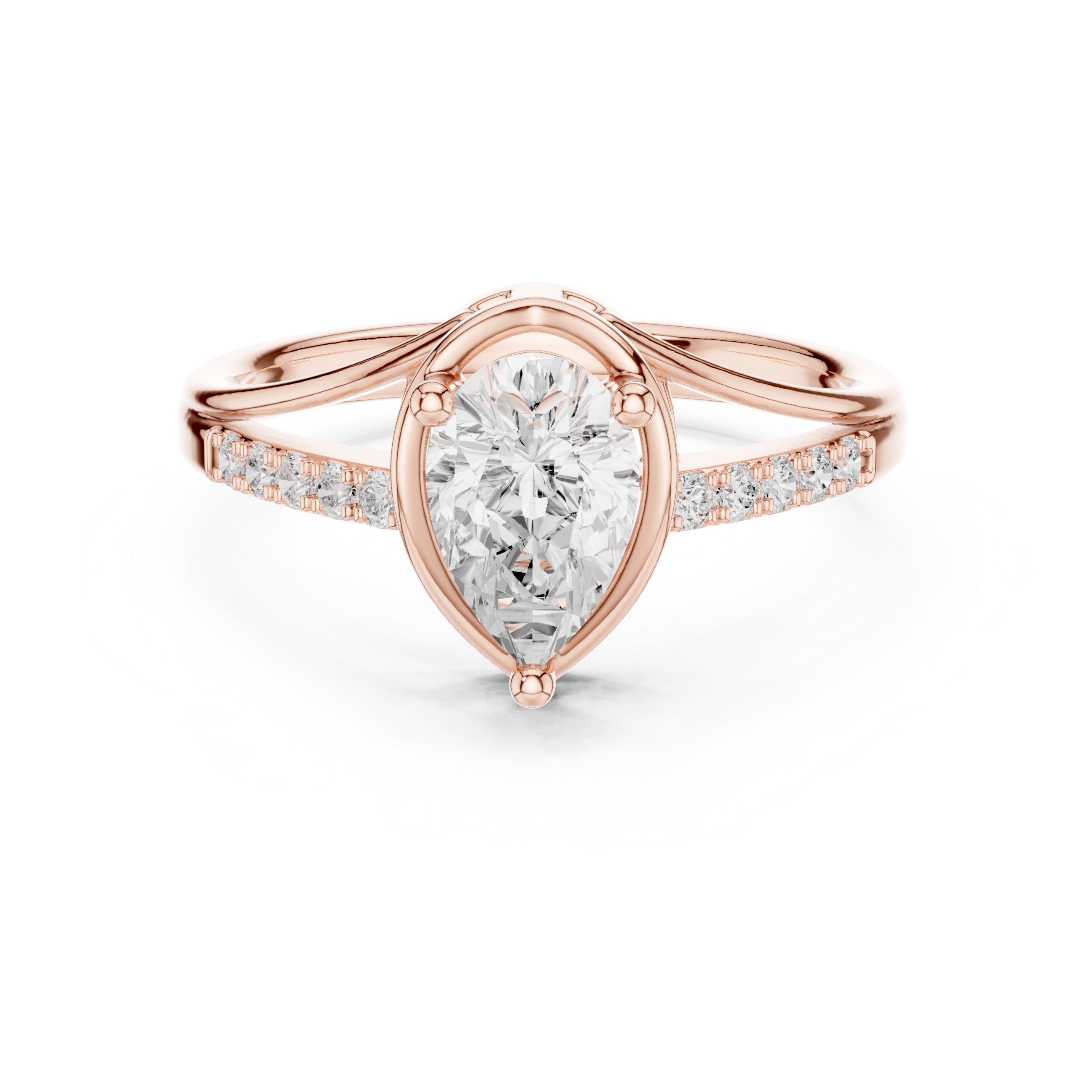 Bold Pear Cut Diamond Solitaire Engagement Ring with Pavé Band look