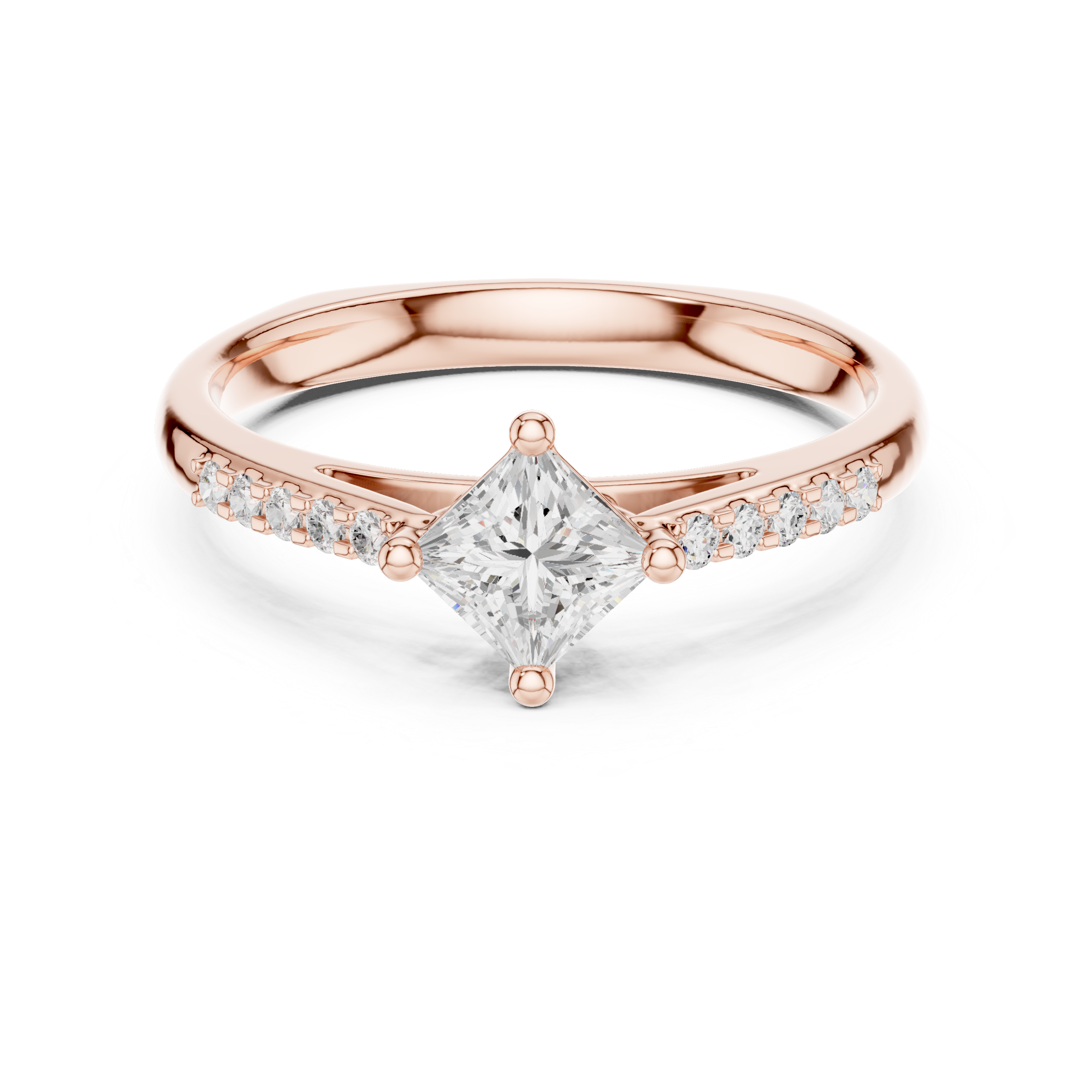 Modern Princess Cut Diamond Side Stone Engagement Ring with Pavé Band vibe