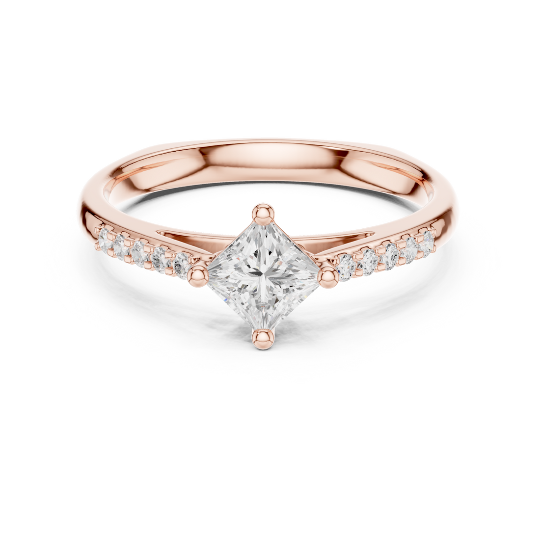 Modern Princess Cut Diamond Side Stone Engagement Ring with Pavé Band vibe