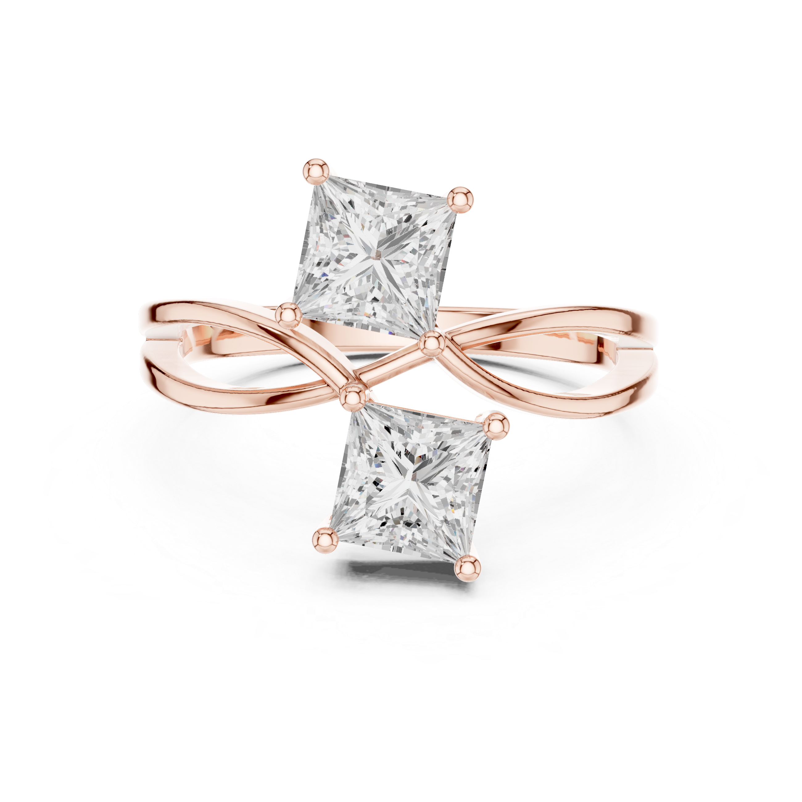 Rare Princess Cut Diamond Bypass Twist Three Stone Ring find