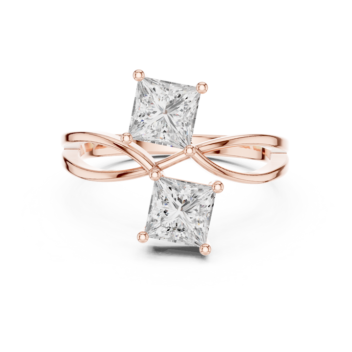 Rare Princess Cut Diamond Bypass Twist Three Stone Ring find