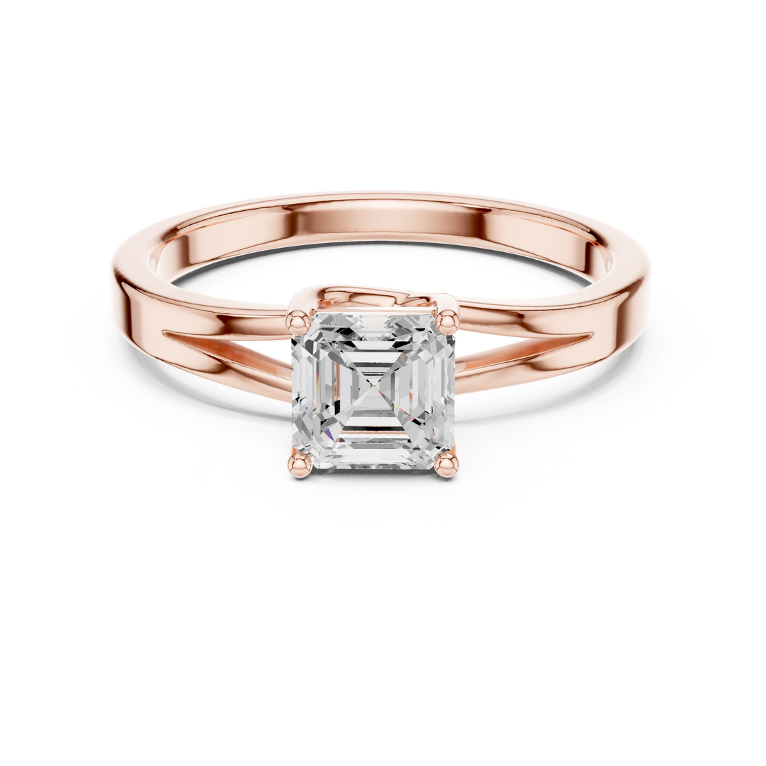 Royal Emerald Cut Diamond Solitaire Engagement Ring with Split Band charm