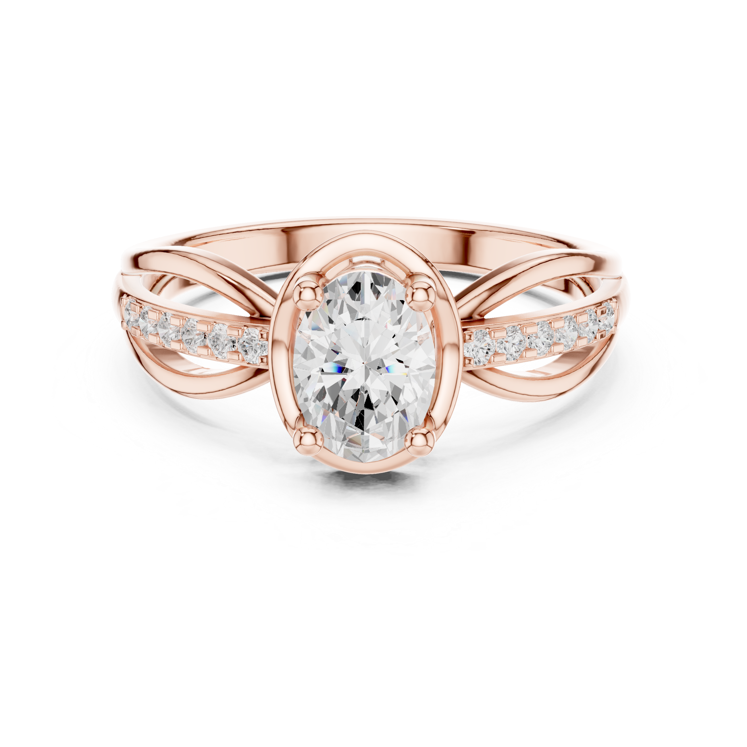 Modern Oval Cut Diamond Split Shank Engagement Ring with Pavé Band vibe