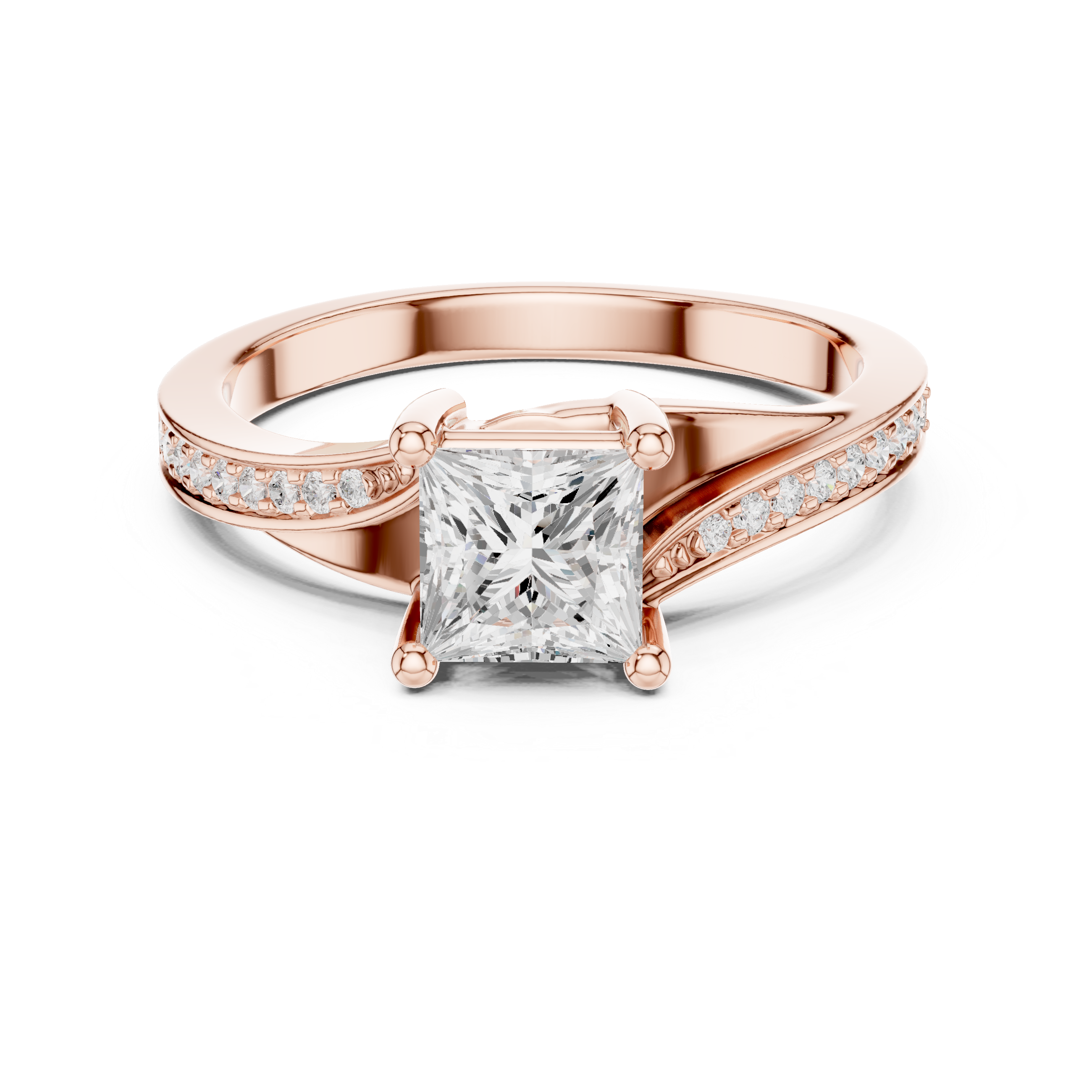 Princess Cut Diamond Twist Engagement Ring with Pavé Band
