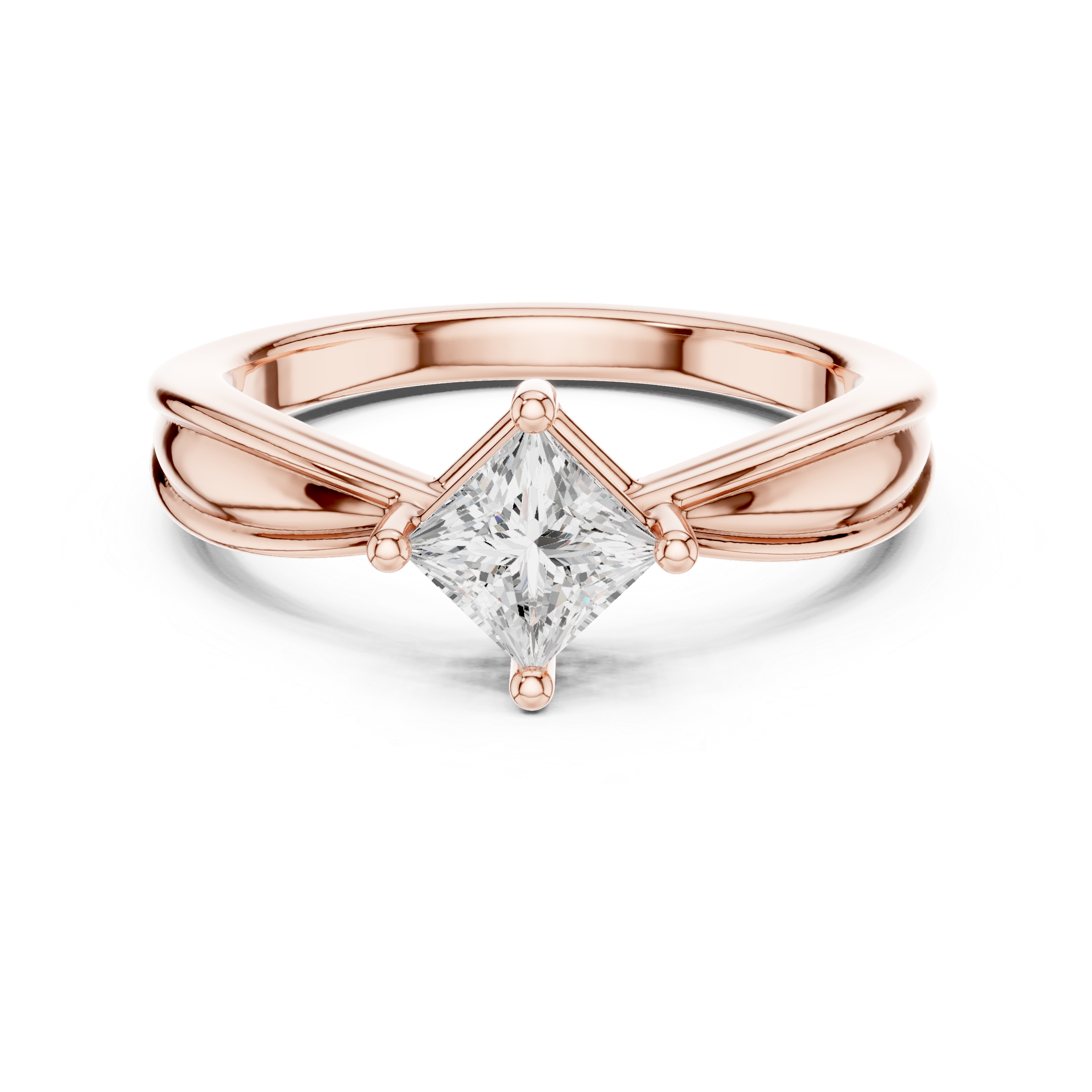 Bold Princess Cut Diamond Solitaire Engagement Ring with Split Band look