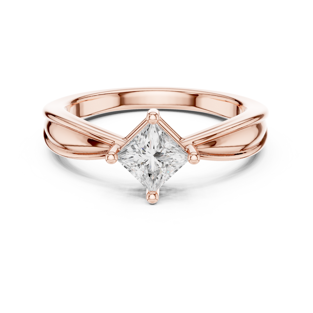 Bold Princess Cut Diamond Solitaire Engagement Ring with Split Band look