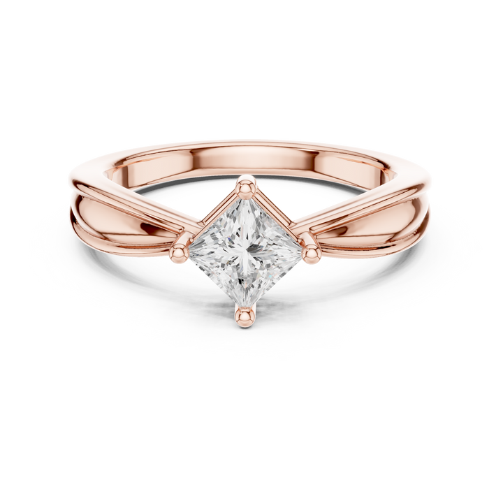 Bold Princess Cut Diamond Solitaire Engagement Ring with Split Band look