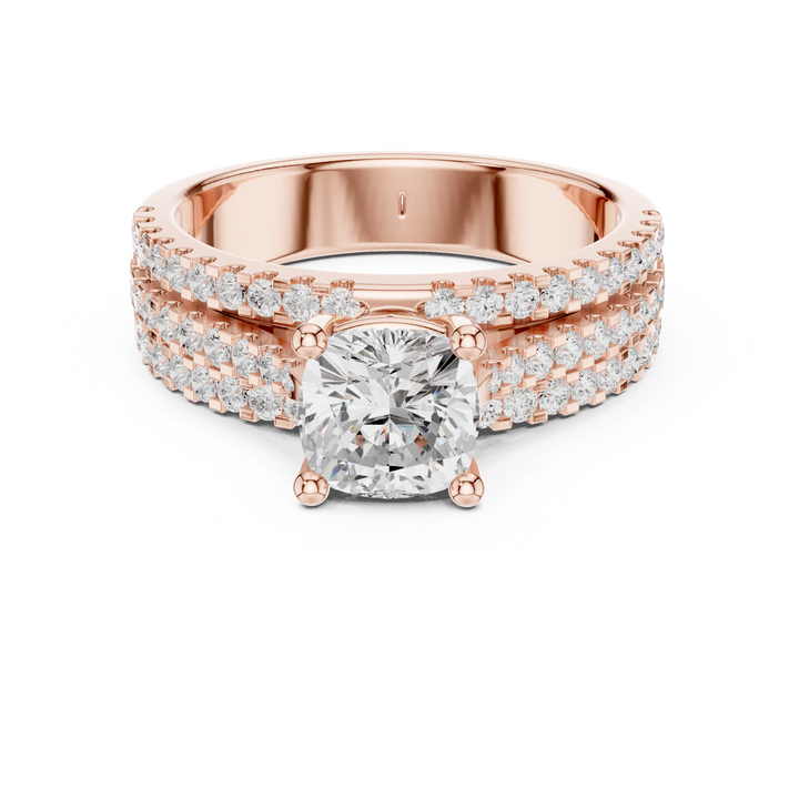Modern Cushion Square Diamond Pavé Multi Row Engagement Ring vibe