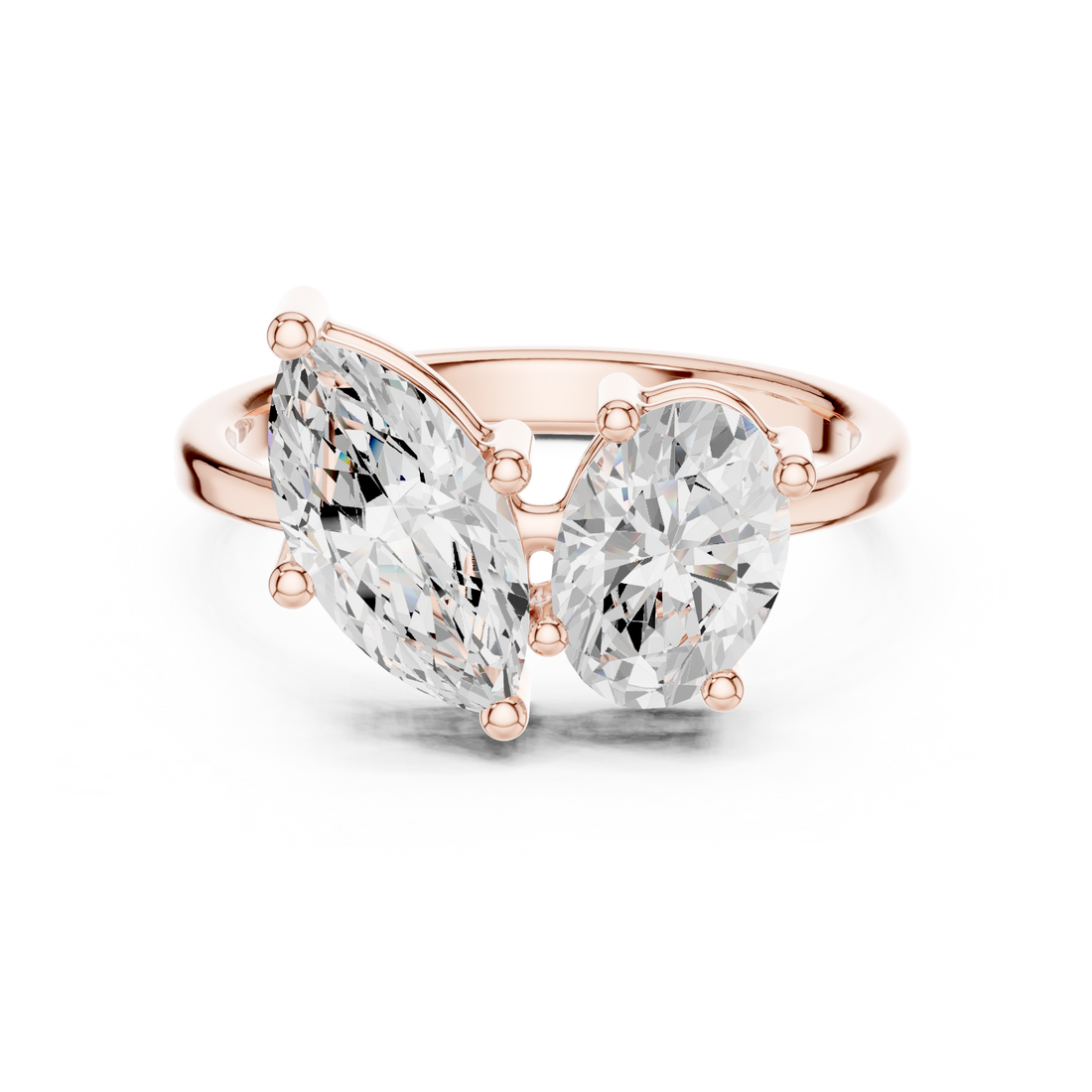 Bold Marquise and Oval Cut Diamond Two Stone Ring look