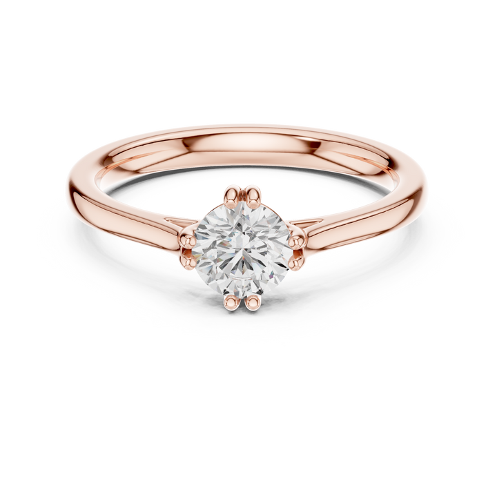 Bold Round Brilliant Cut Diamond Solitaire Engagement Ring in Classic Six Prong Setting look