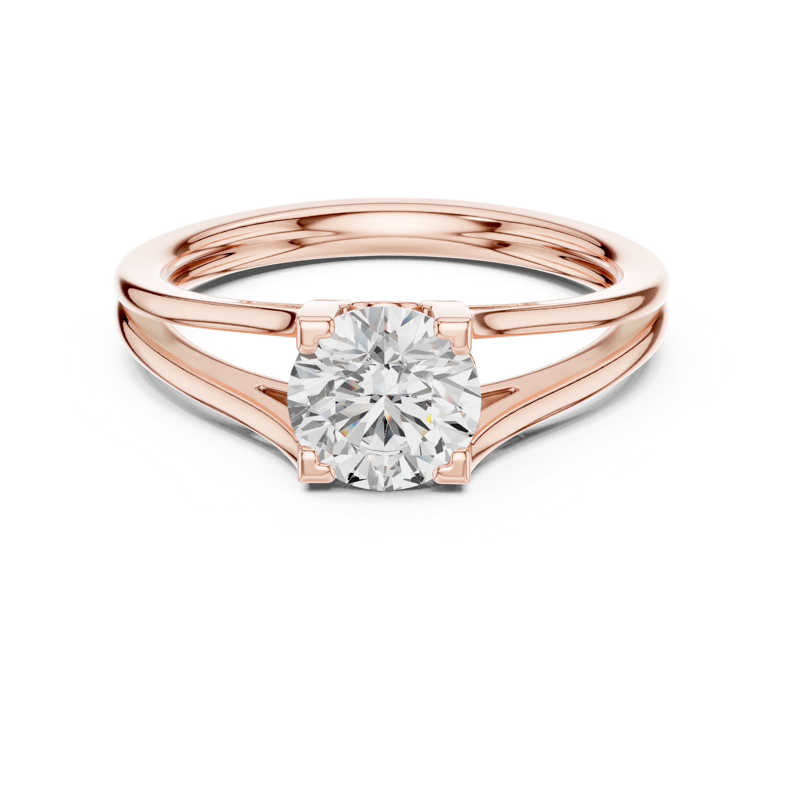 Modern Round Brilliant Cut Diamond Solitaire Split Shank Engagement Ring vibe