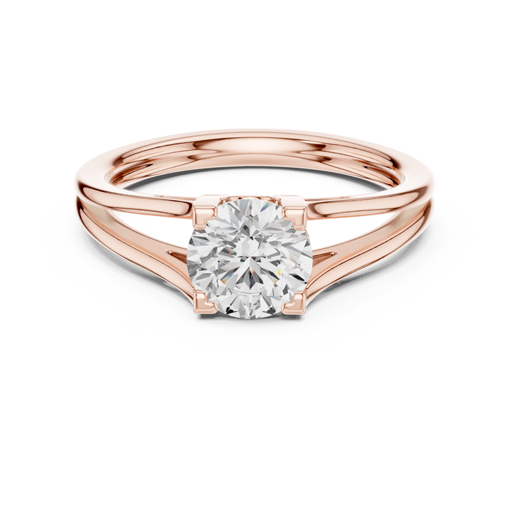 Modern Round Brilliant Cut Diamond Solitaire Split Shank Engagement Ring vibe