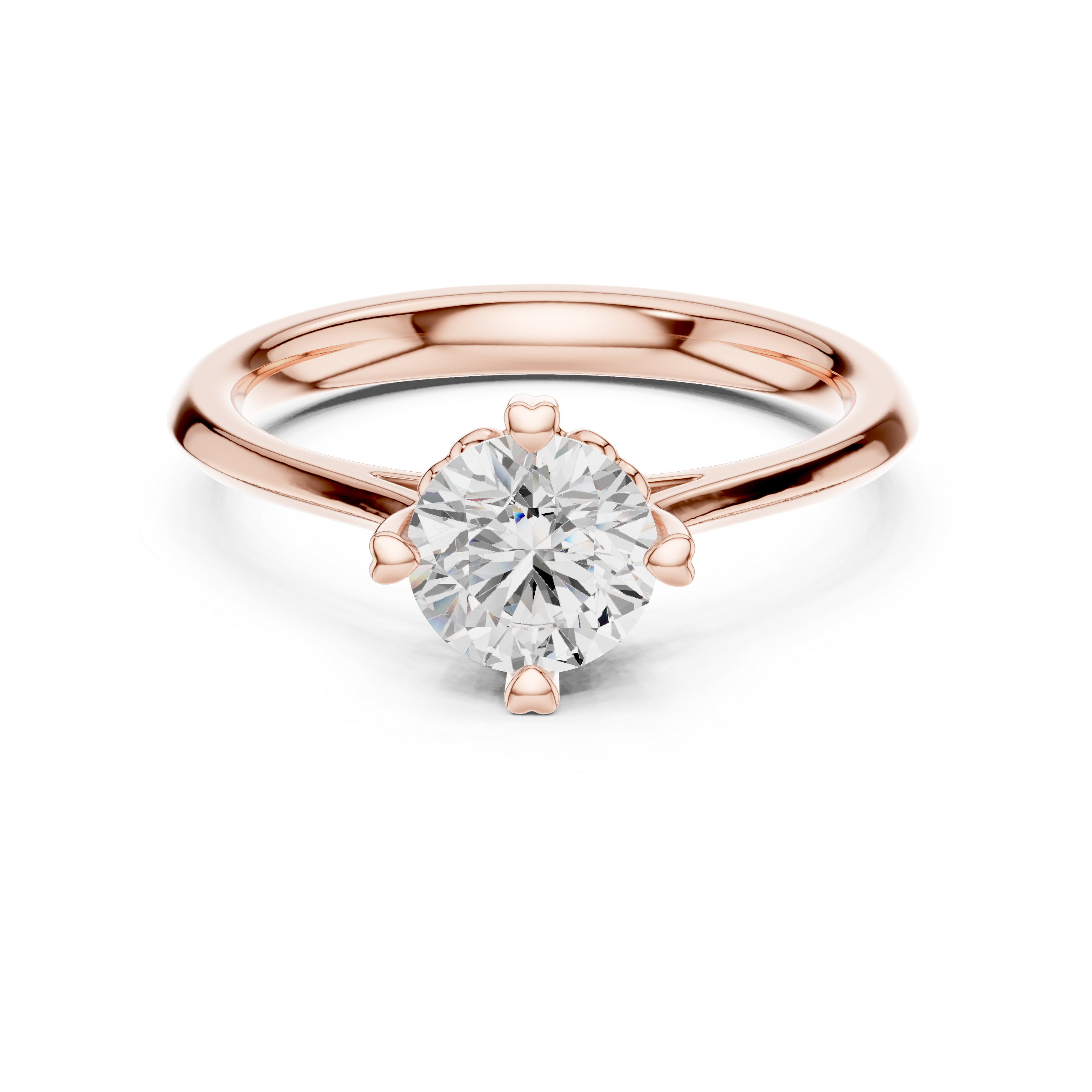 Royal Round Brilliant Cut Diamond Solitaire Engagement Ring with Heart Prongs charm