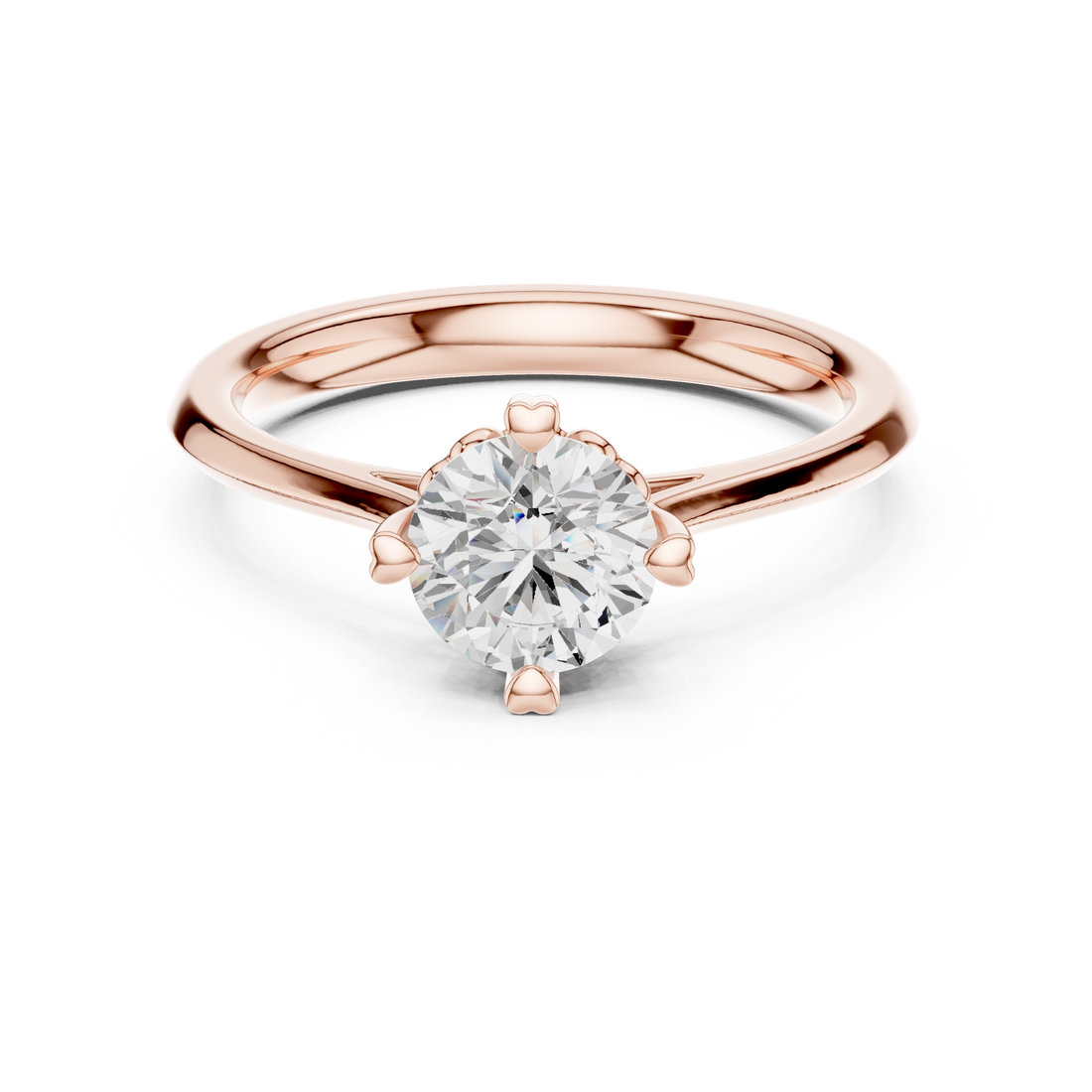 Royal Round Brilliant Cut Diamond Solitaire Engagement Ring with Heart Prongs charm