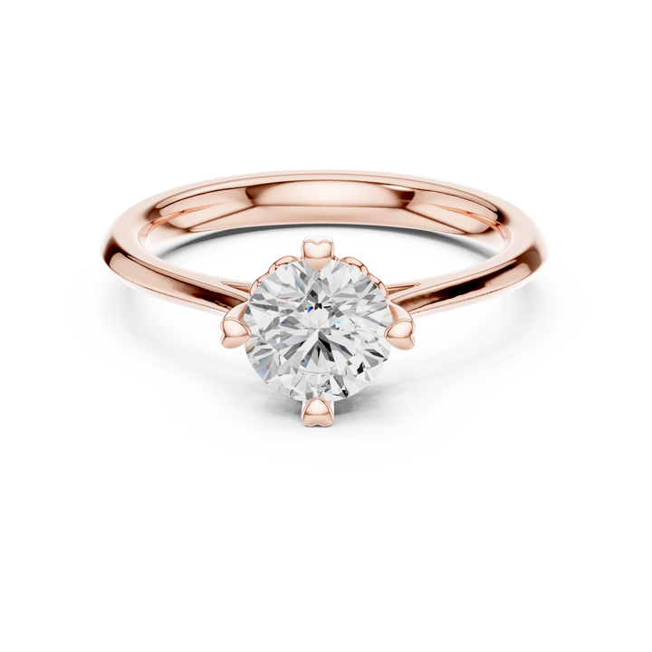 Royal Round Brilliant Cut Diamond Solitaire Engagement Ring with Heart Prongs charm