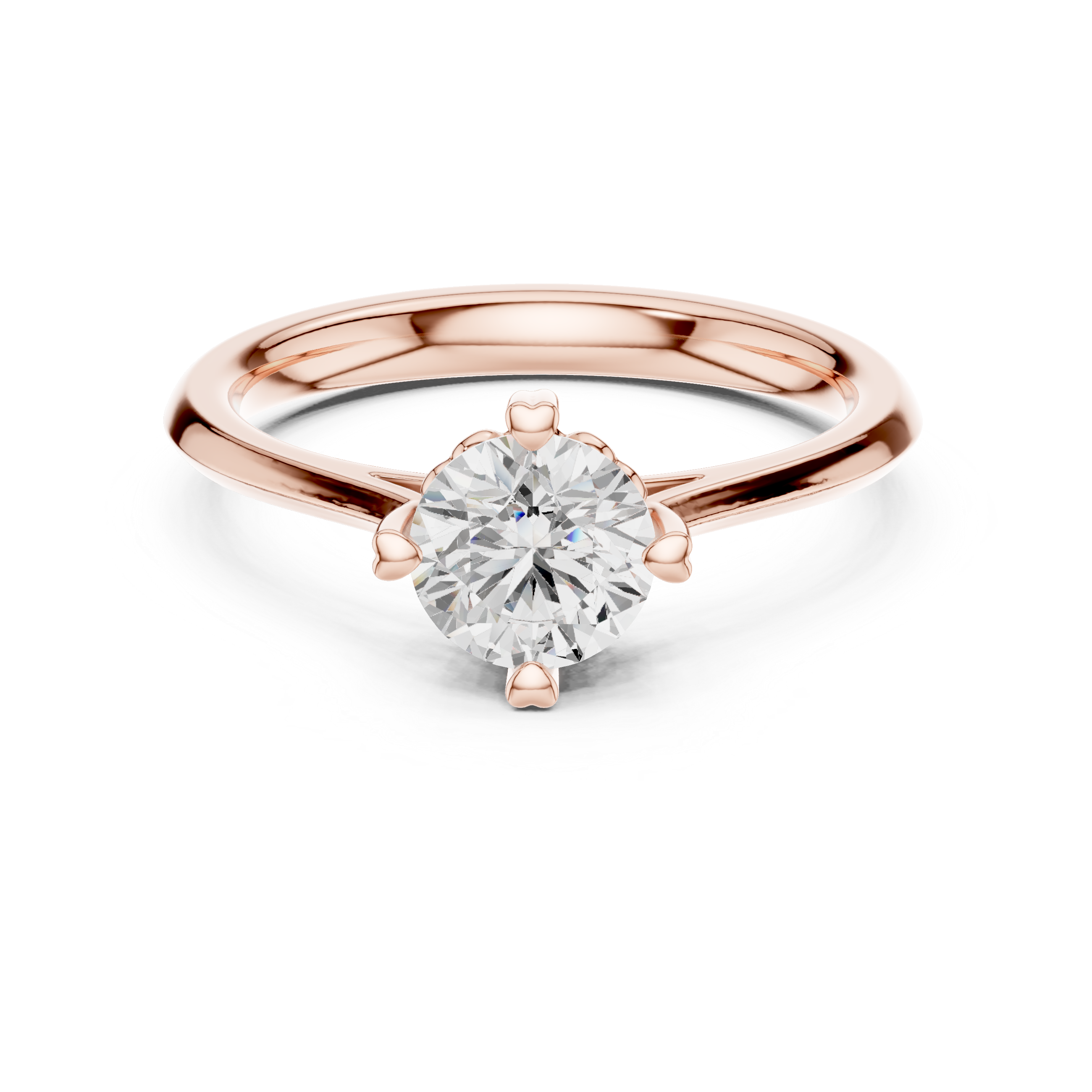 Bold Round Brilliant Cut Diamond Solitaire Heart Prong Engagement Ring look