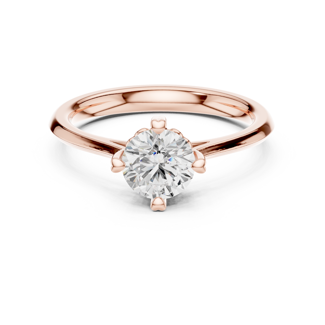 Bold Round Brilliant Cut Diamond Solitaire Heart Prong Engagement Ring look
