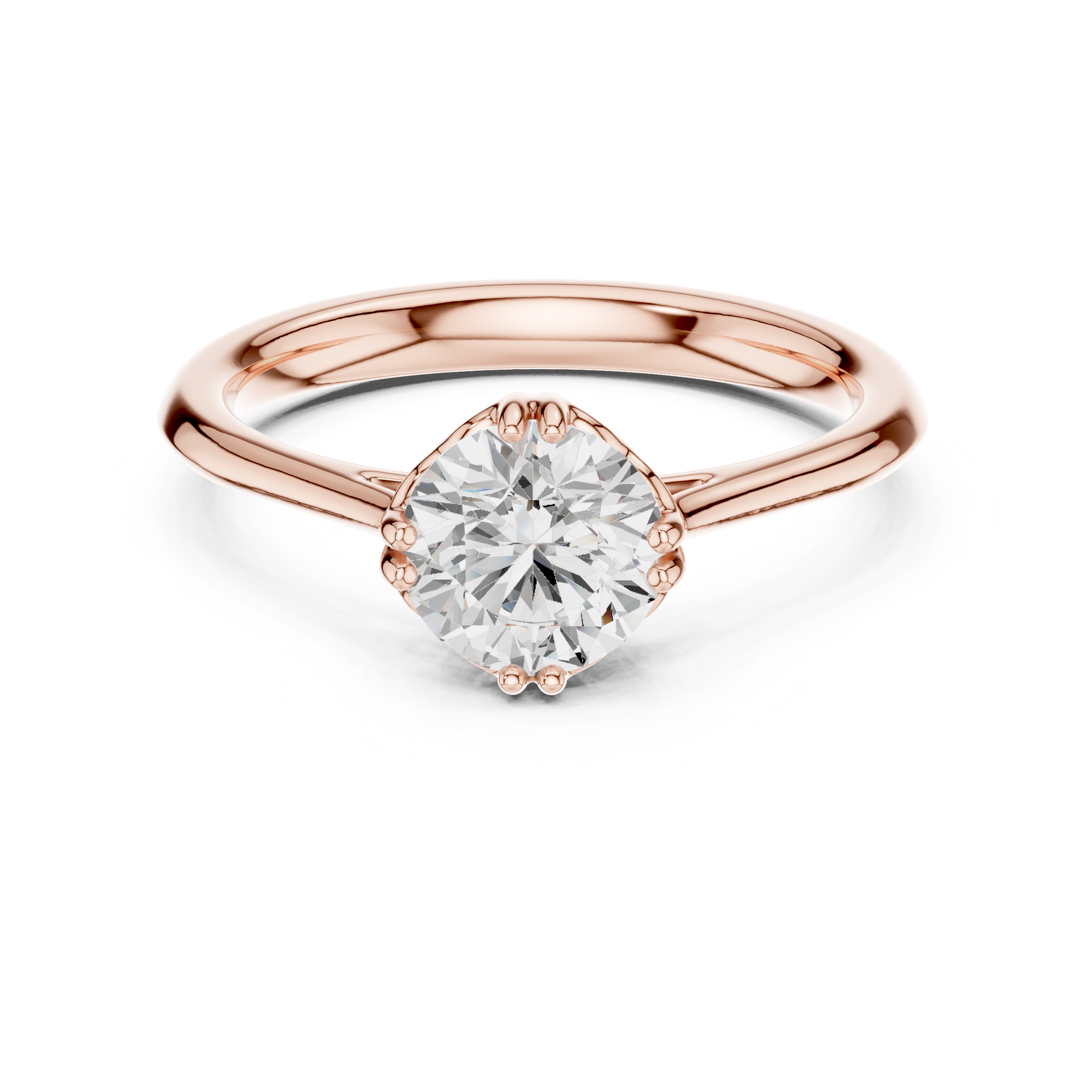 Bold Round Brilliant Cut Diamond Solitaire Engagement Ring with Beaded Prong Setting look